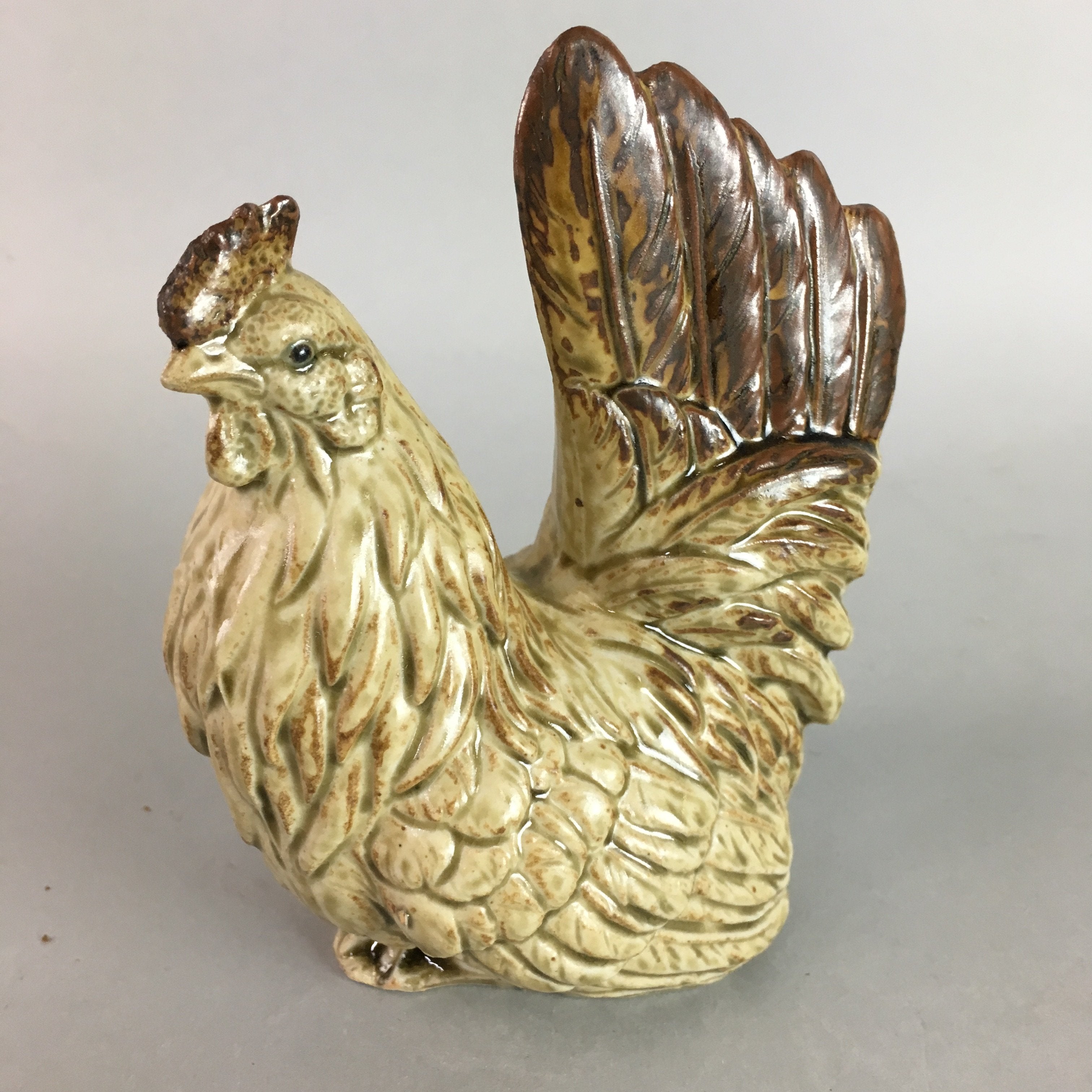 Japanese Ceramic Hen Statue Vtg Seto ware Pottery Bird SculptureOkimono BD470