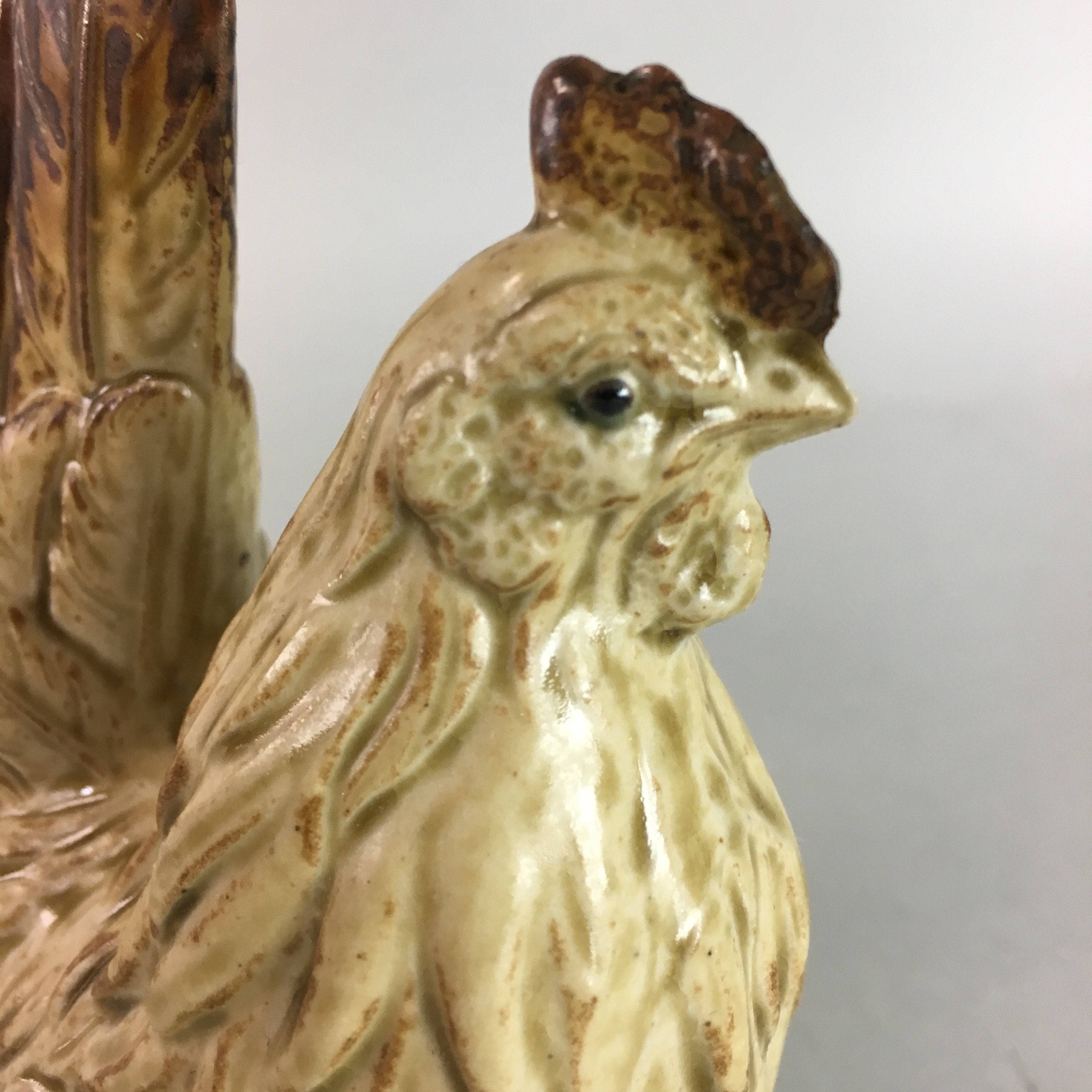 Japanese Ceramic Hen Statue Vtg Seto ware Pottery Bird SculptureOkimono BD470