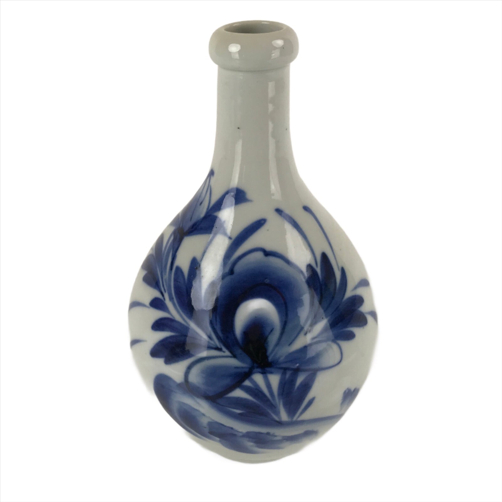 Japanese Ceramic Imari Sake Bottle Kayoi-Tokkuri Vtg Blue Peony Botan TS626