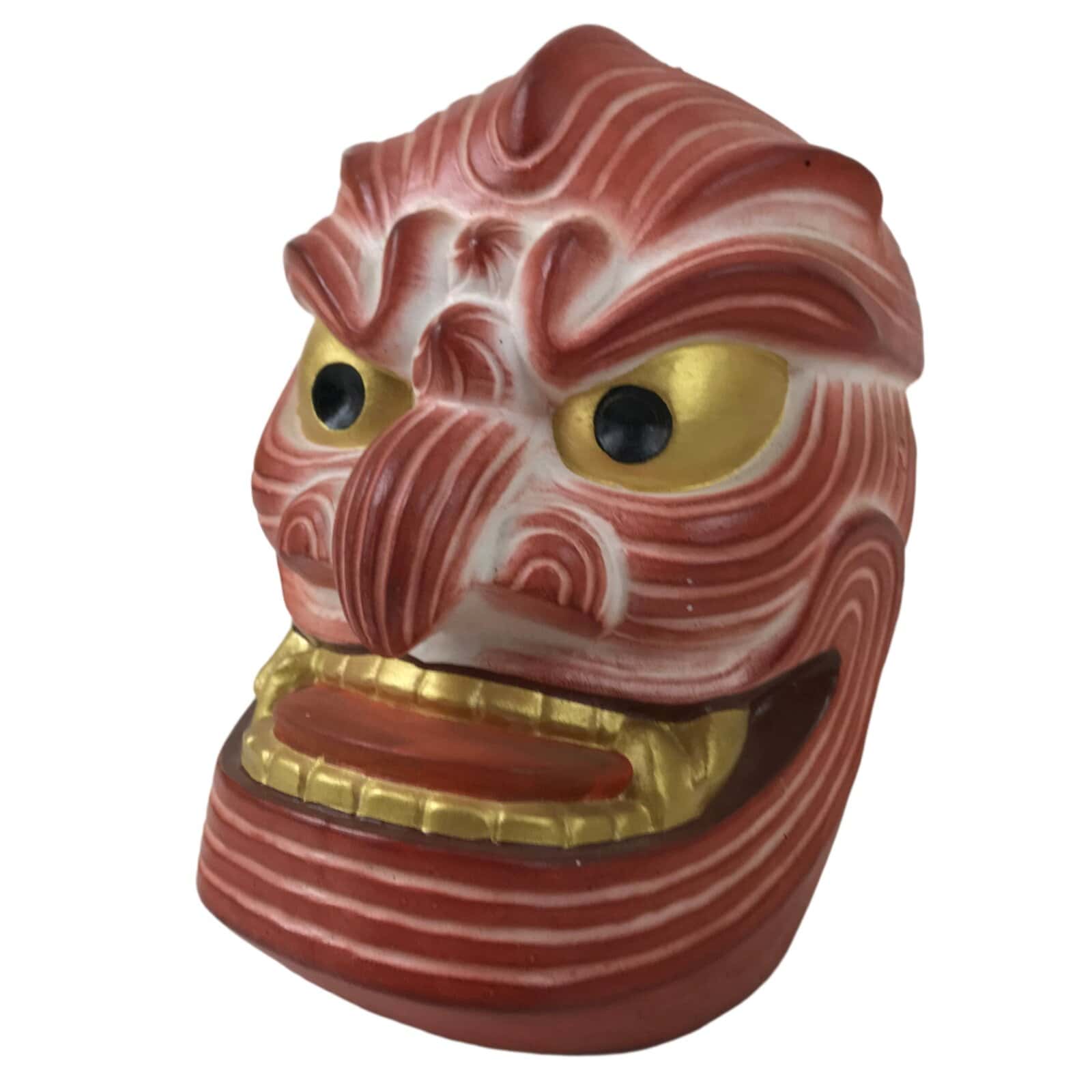 Japanese Ceramic Kirishima Shrine Nine Faces Mask Decoration Vtg Red White OM60