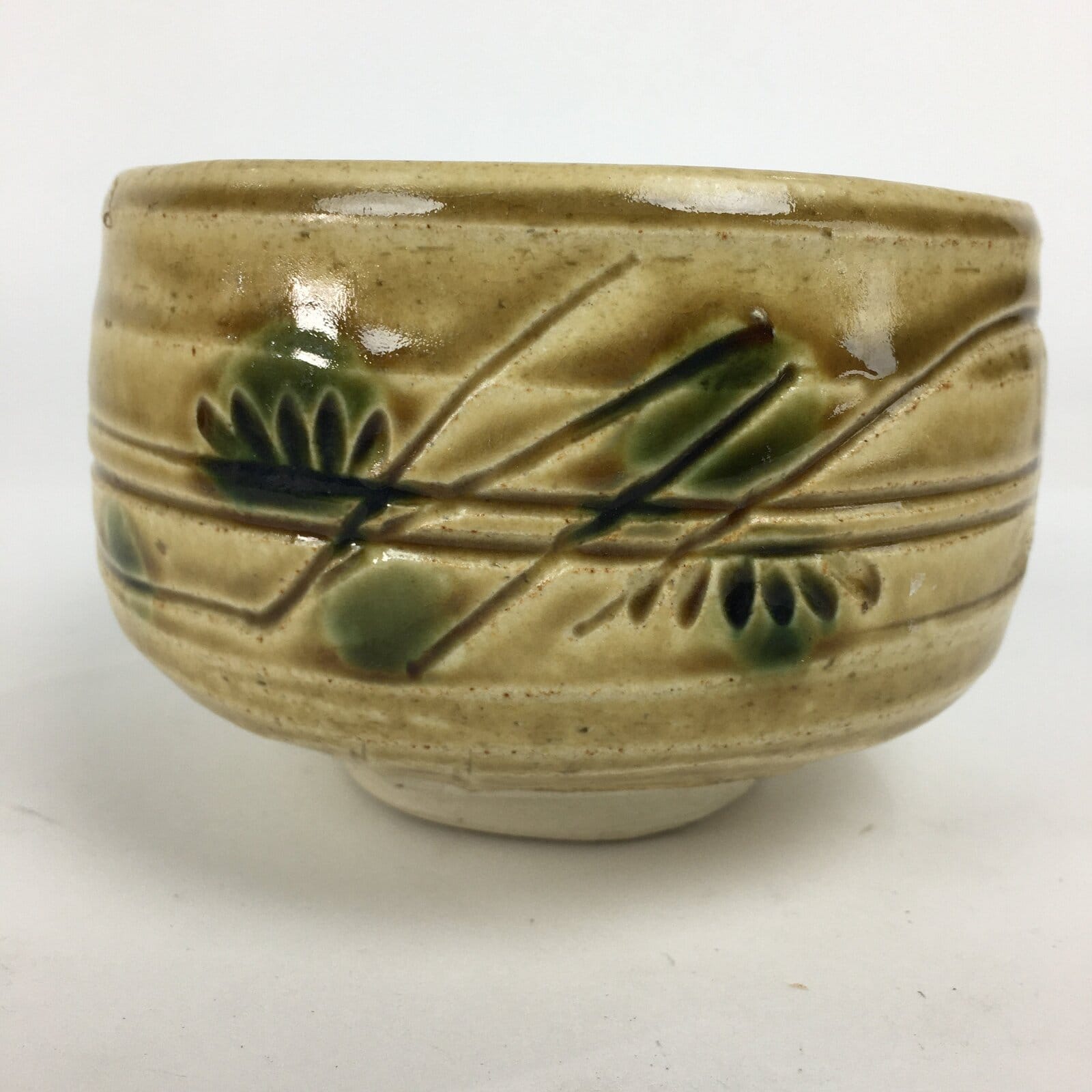 Japanese Ceramic Kiseto Ware Tea Ceremony Bowl Vtg White Matcha Chawan GTB780