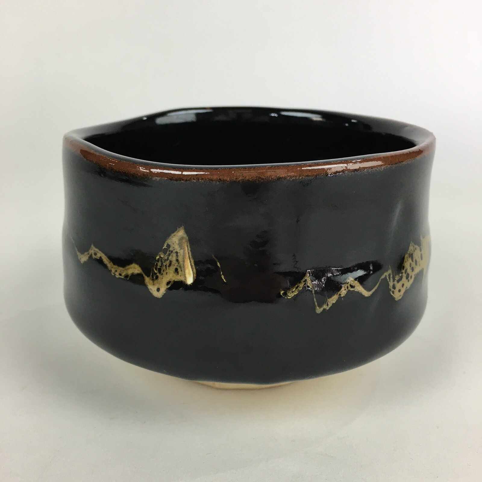 Japanese Ceramic Kuroraku Tea Ceremony Green Tea Bowl Vtg Chawan GTB925