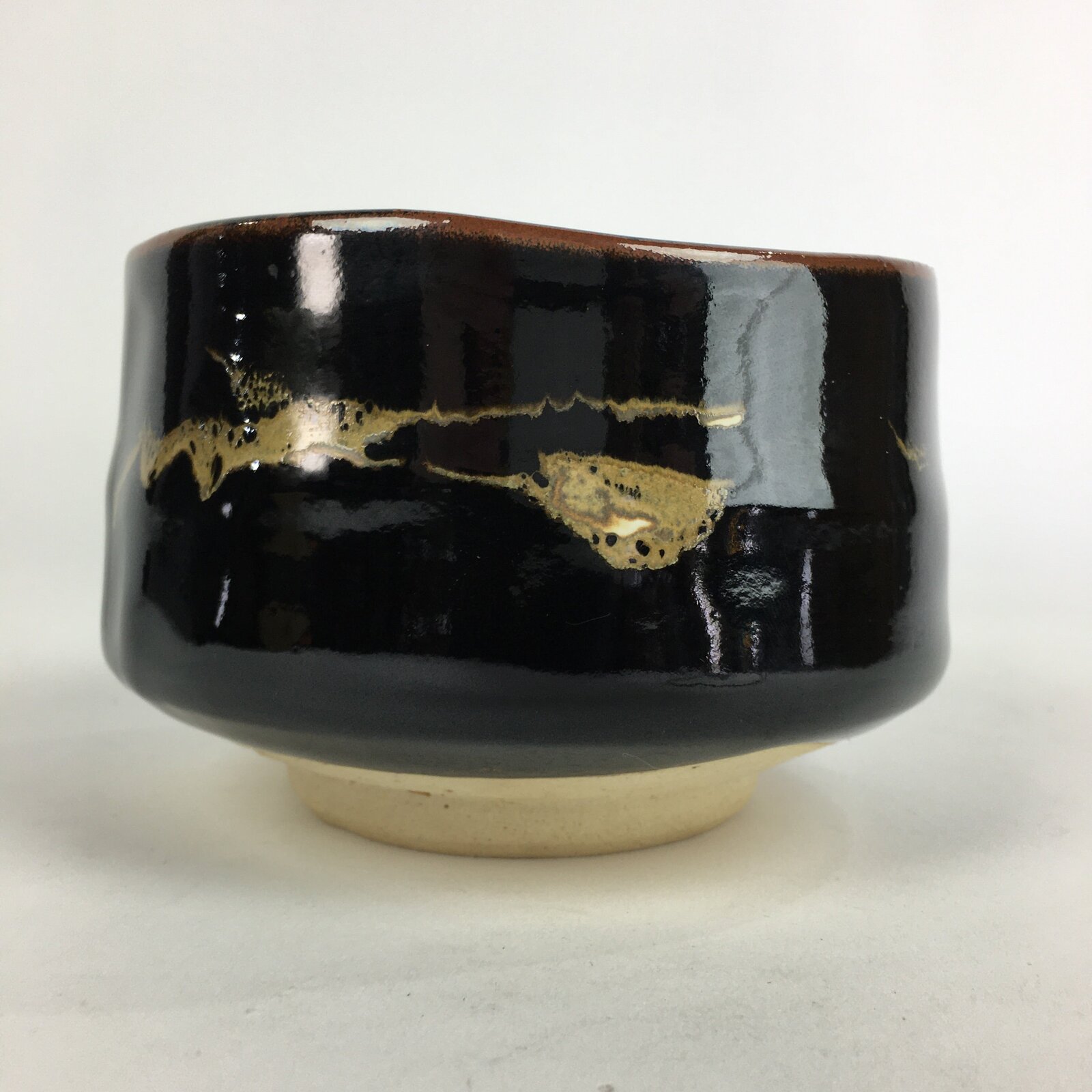 Japanese Ceramic Kuroraku Tea Ceremony Green Tea Bowl Vtg Chawan GTB925