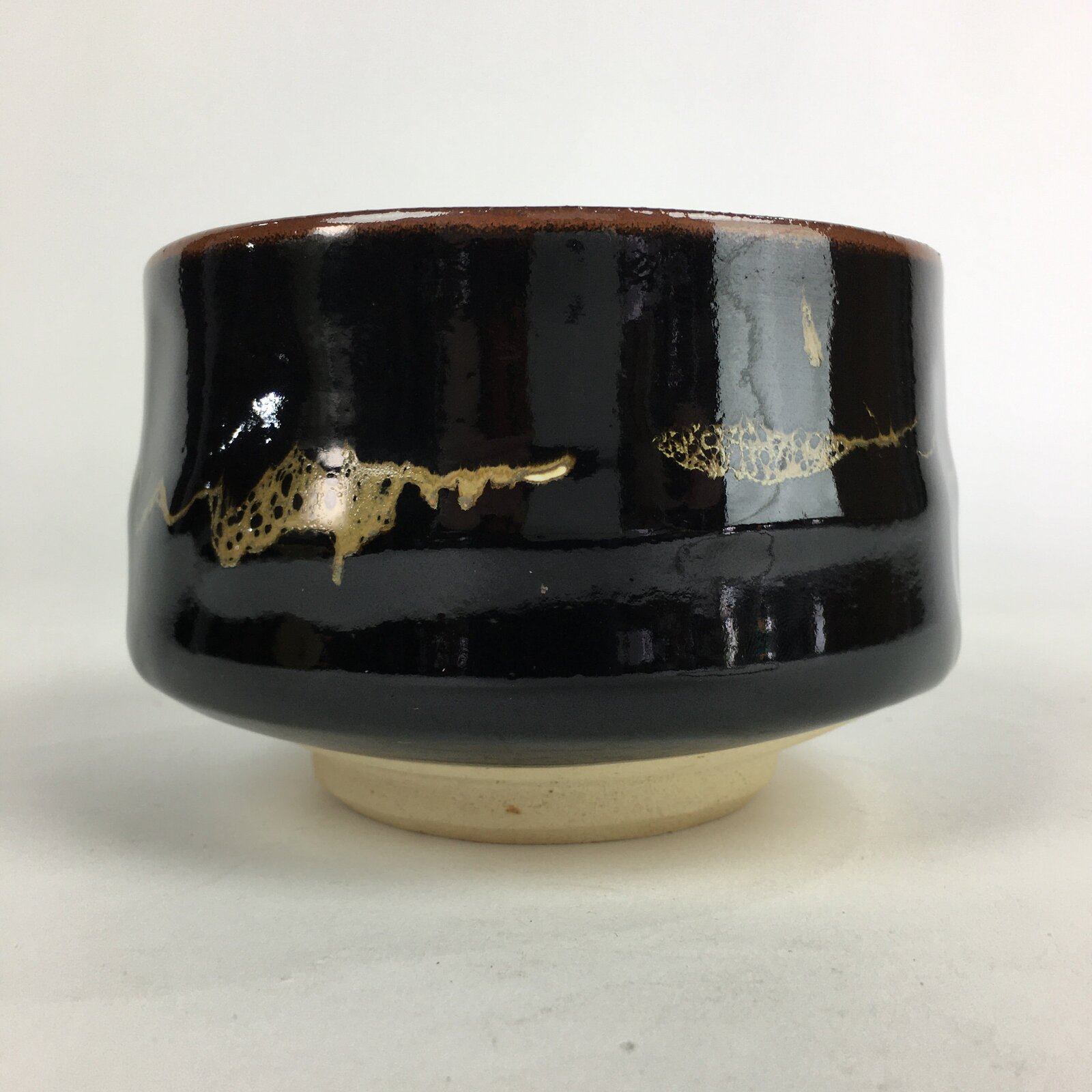 Japanese Ceramic Kuroraku Tea Ceremony Green Tea Bowl Vtg Chawan GTB925