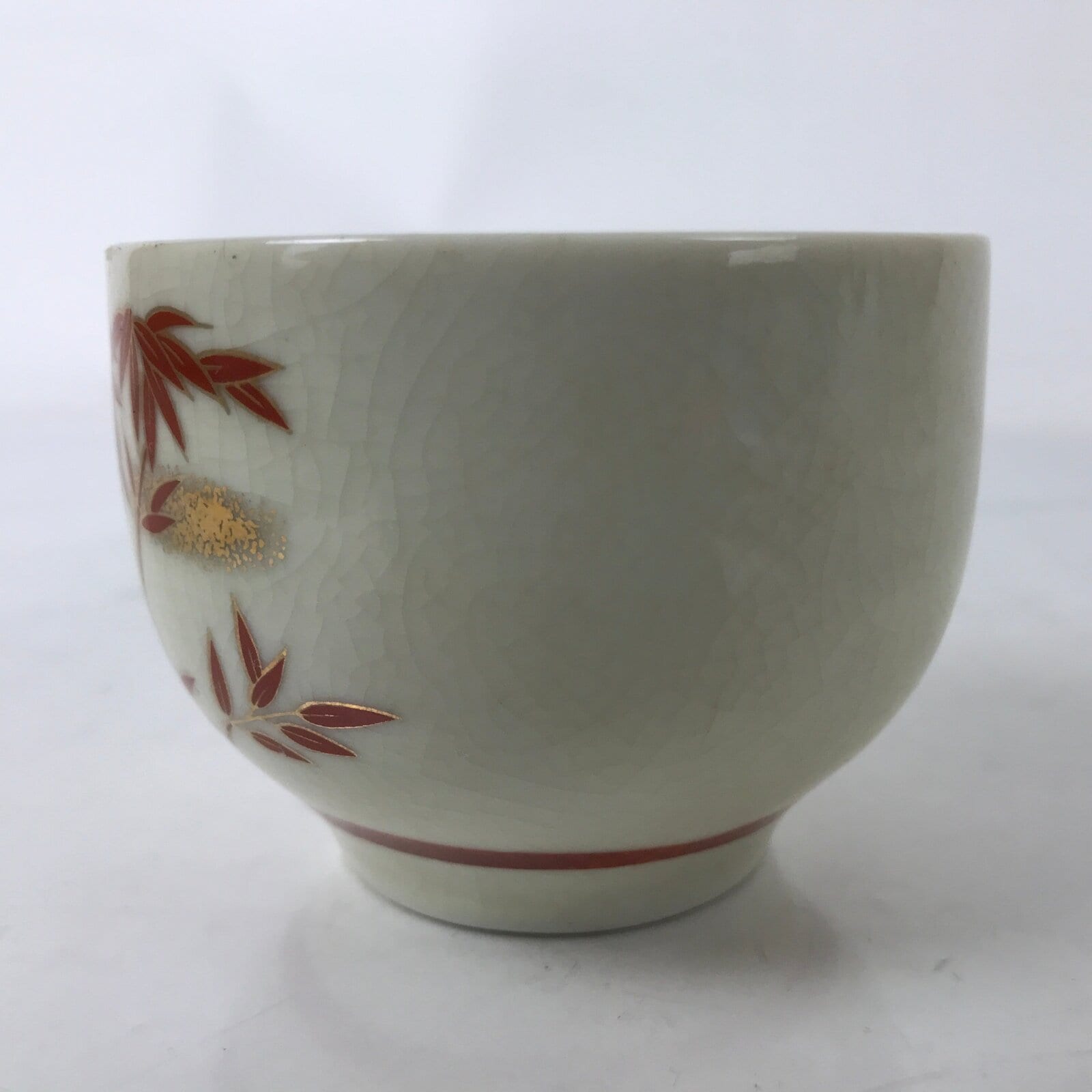 Japanese Ceramic Kutani Ware Teacup Vtg Pottery Yunomi Crackle Bamboo Red TC547