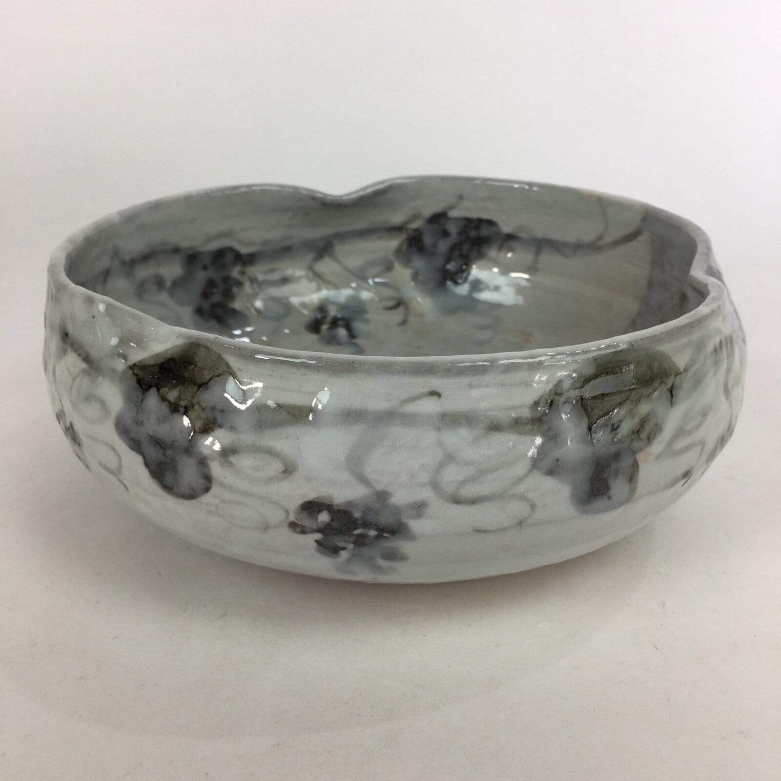 Japanese Ceramic Large Bowl Vtg Kyoyaki Pottery White Brown Oobachi PX548