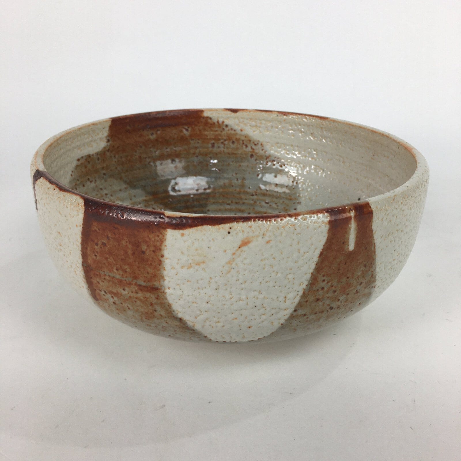 Japanese Ceramic Large Bowl Vtg Shinoyaki Pottery White Brown Oobachi PP577