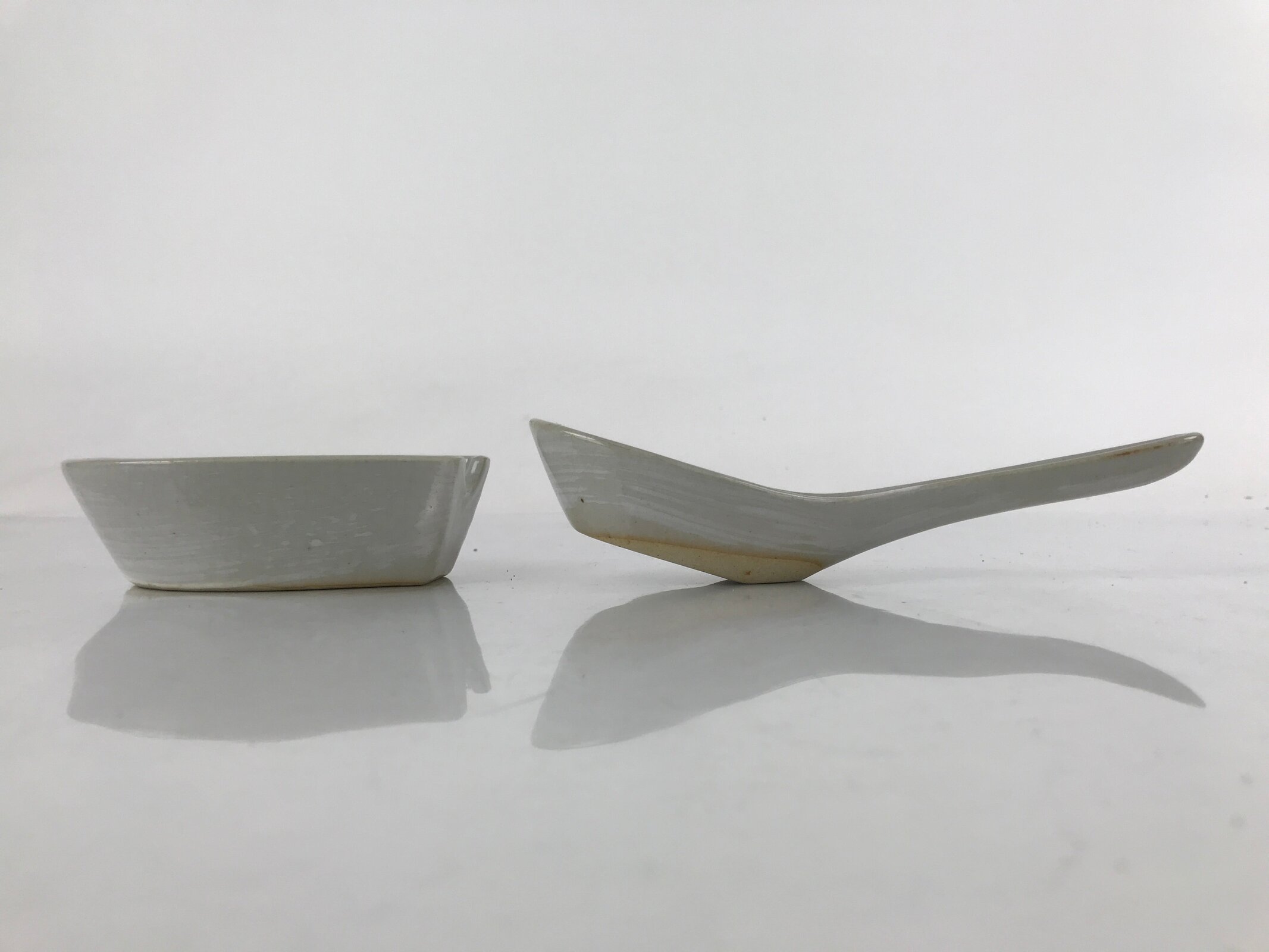 Japanese Ceramic Large Spoon W/ Stand Vtg Nabe Ramen Noodle Soup Gray PY875