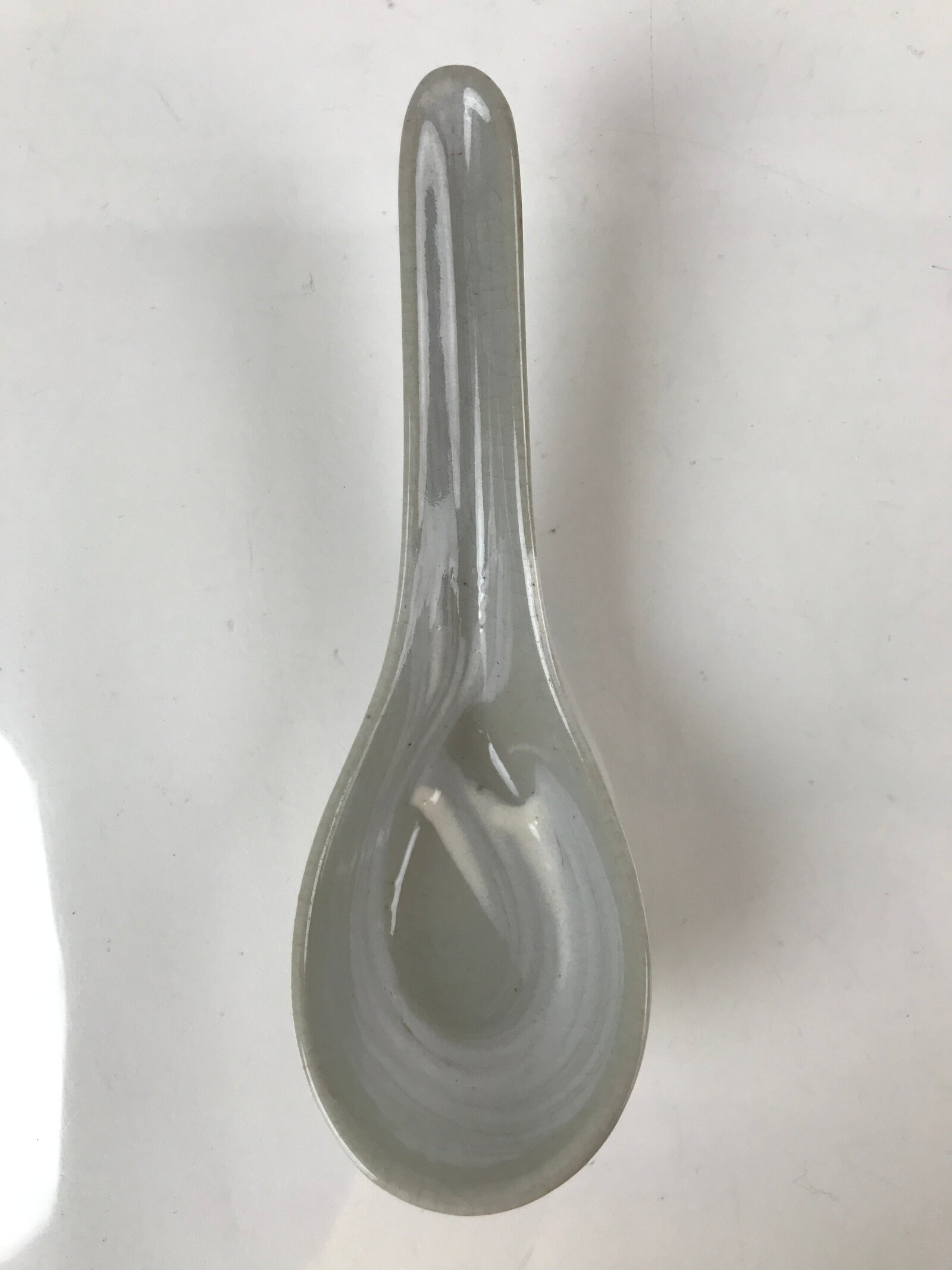 Japanese Ceramic Large Spoon W/ Stand Vtg Nabe Ramen Noodle Soup Gray PY875