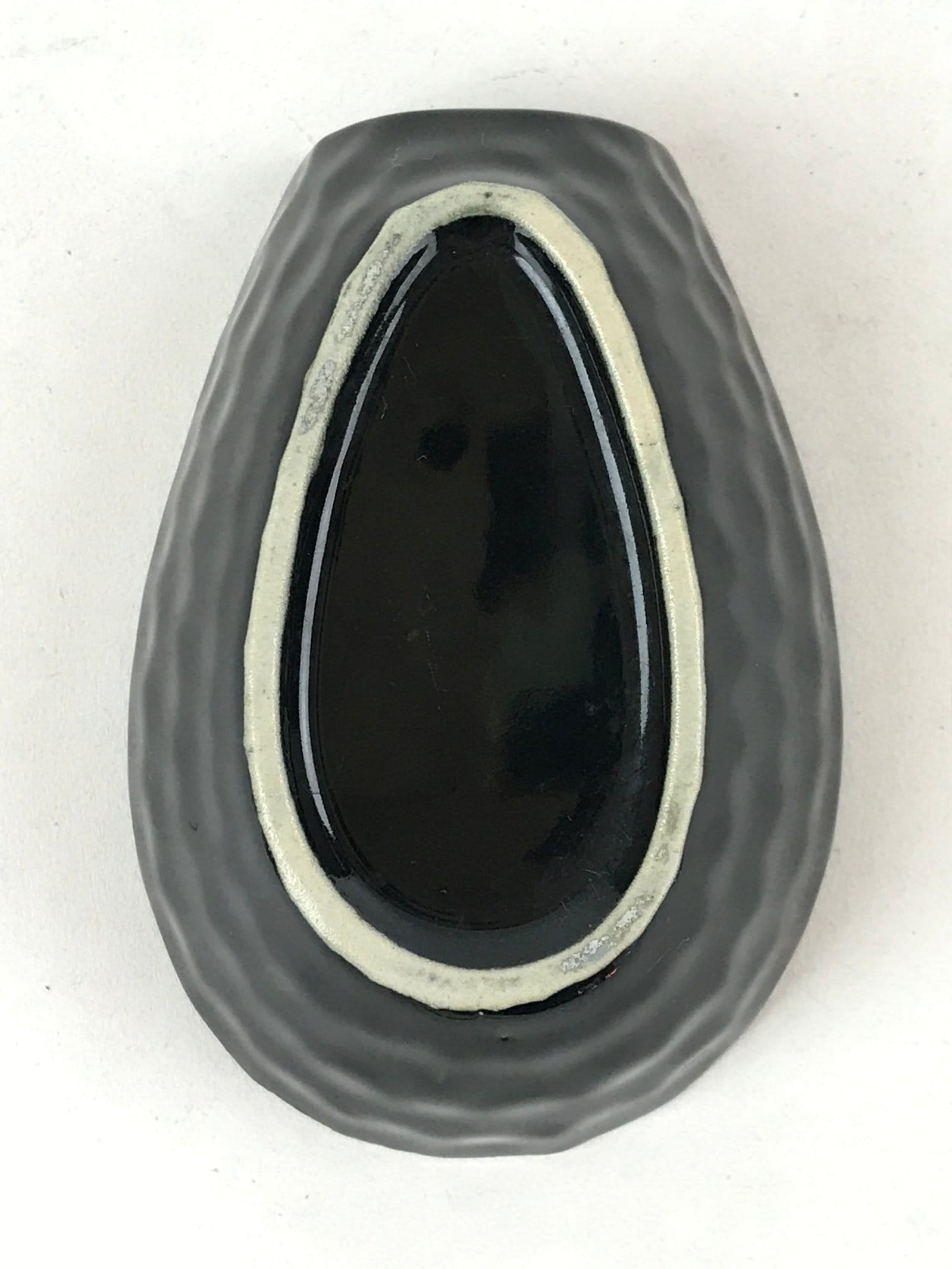 Japanese Ceramic Large Spoon W/ Stand Vtg Ramen Noodle Soup White Black PY558