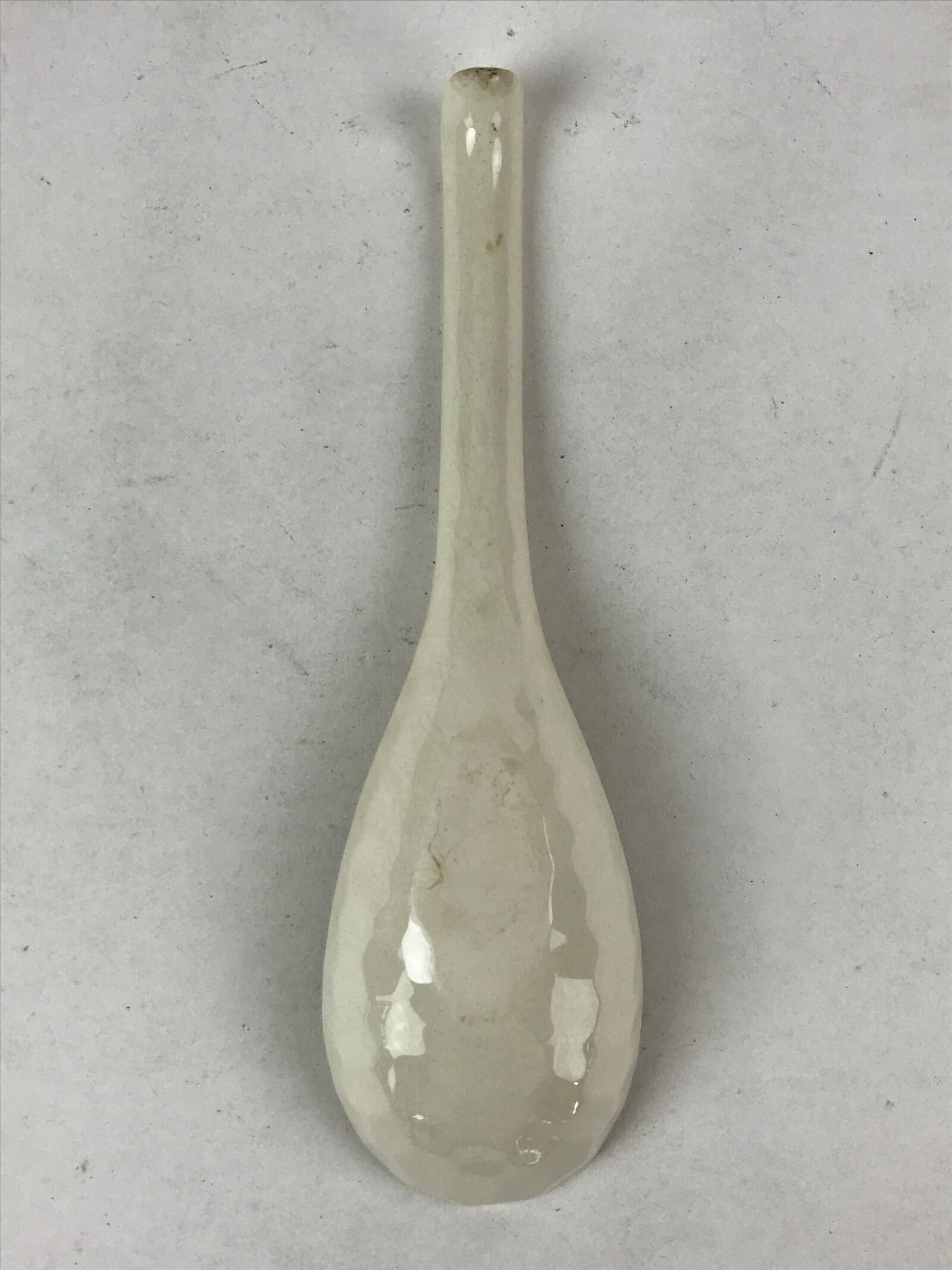 Japanese Ceramic Large Spoon W/ Stand Vtg Ramen Noodle Soup White Black PY558