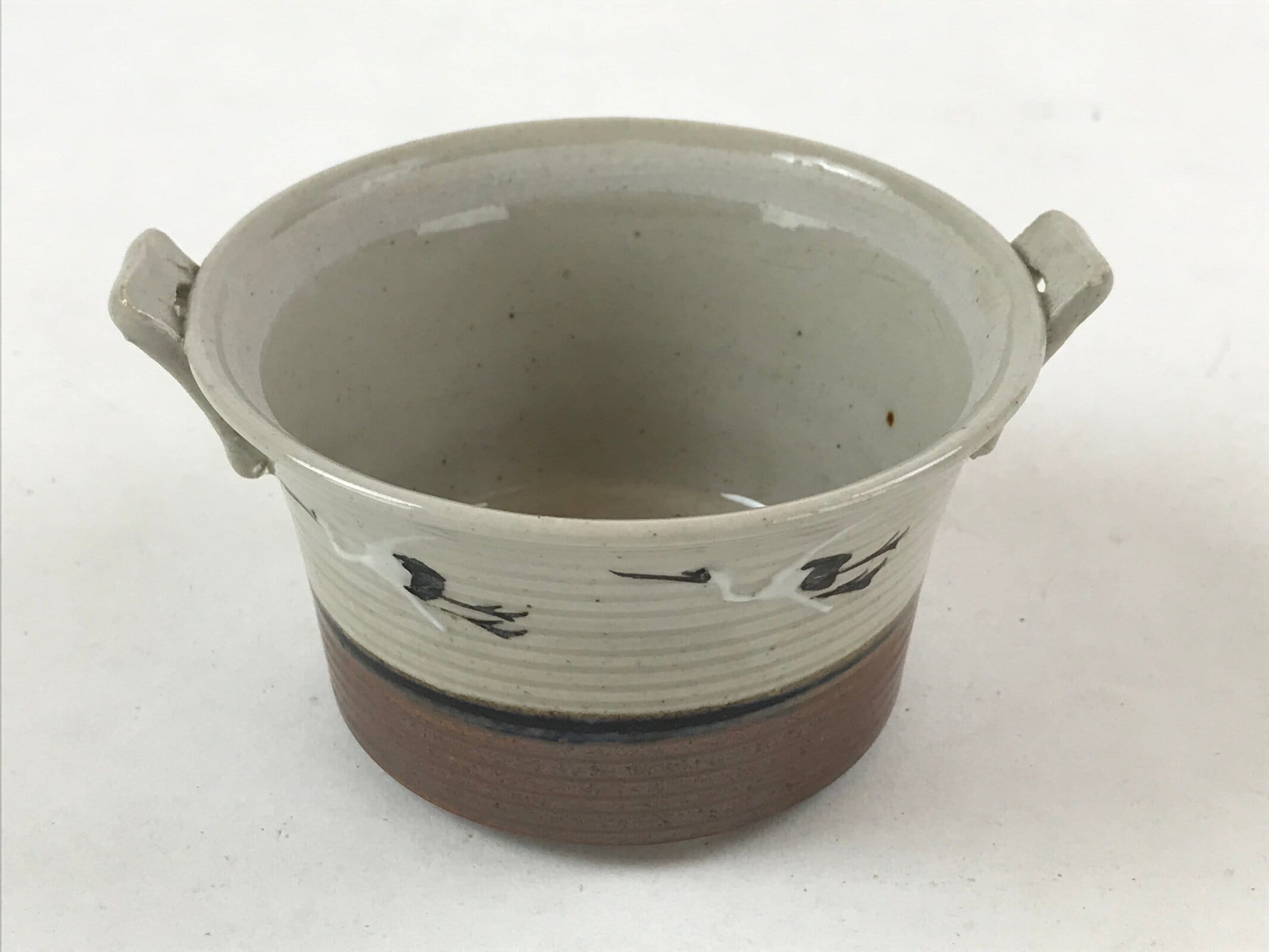 Japanese Ceramic Lidded Bowl Vtg Small Chawanmushi Cup Tsuru Crane Brown PY509