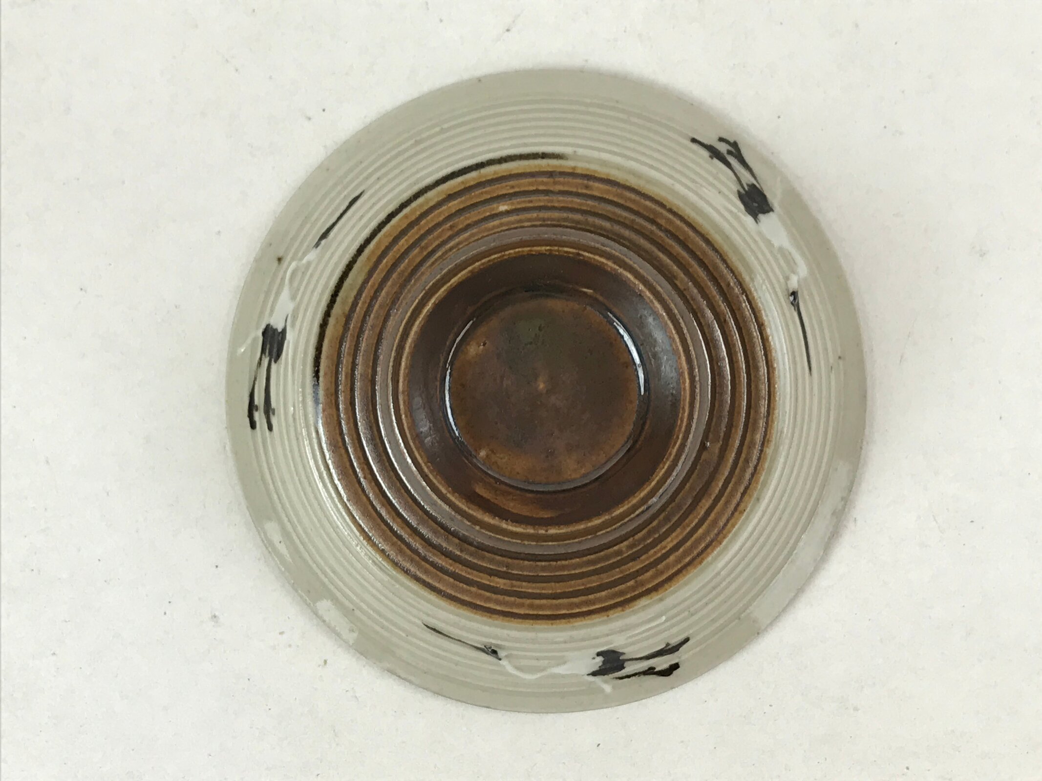 Japanese Ceramic Lidded Bowl Vtg Small Chawanmushi Cup Tsuru Crane Brown PY509