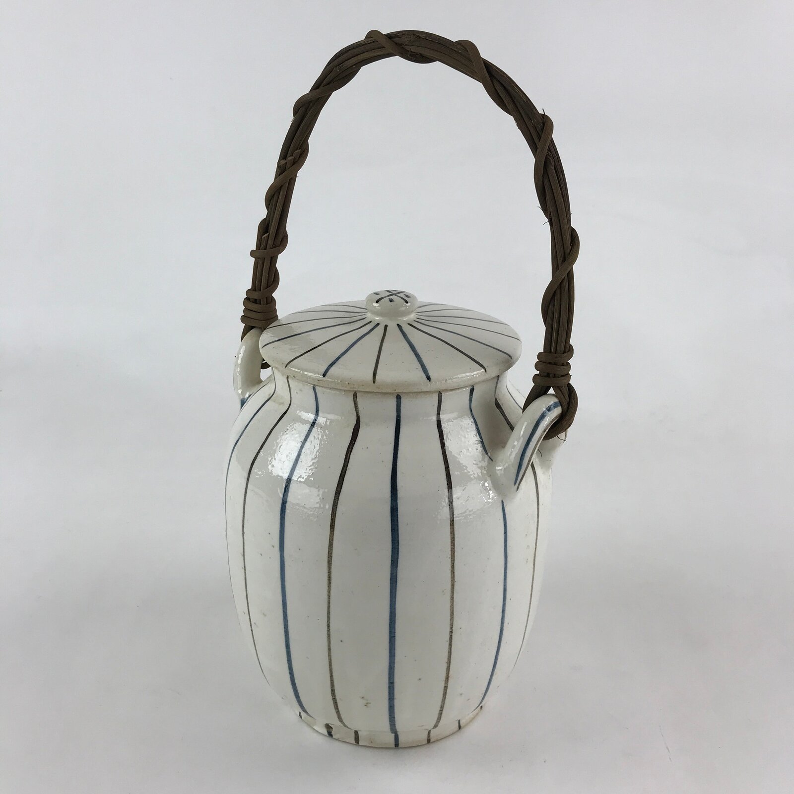 Japanese Ceramic Lidded Jar Handle Tsubo Iremono Vtg Pottery White PY451