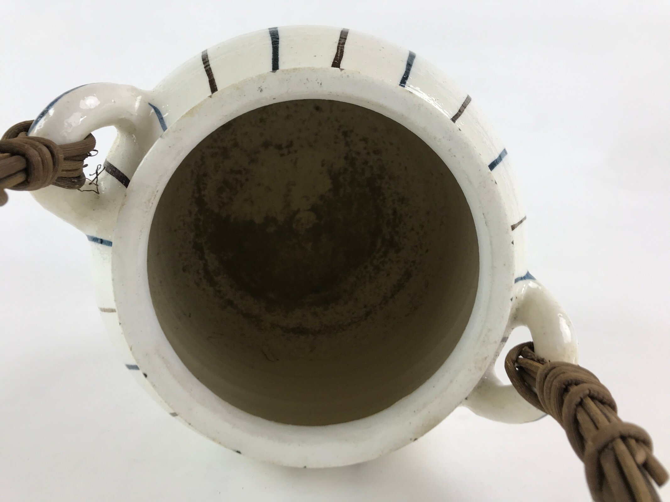 Japanese Ceramic Lidded Jar Handle Tsubo Iremono Vtg Pottery White PY451