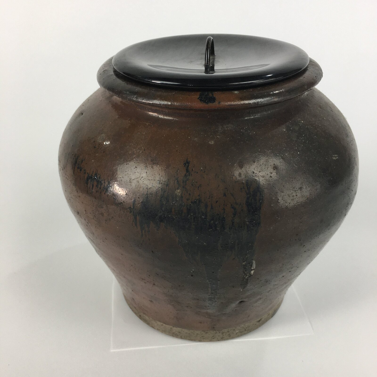 Japanese Ceramic Lidded Pot Jar Iremono Tsubo Vtg Pottery Brown PP497