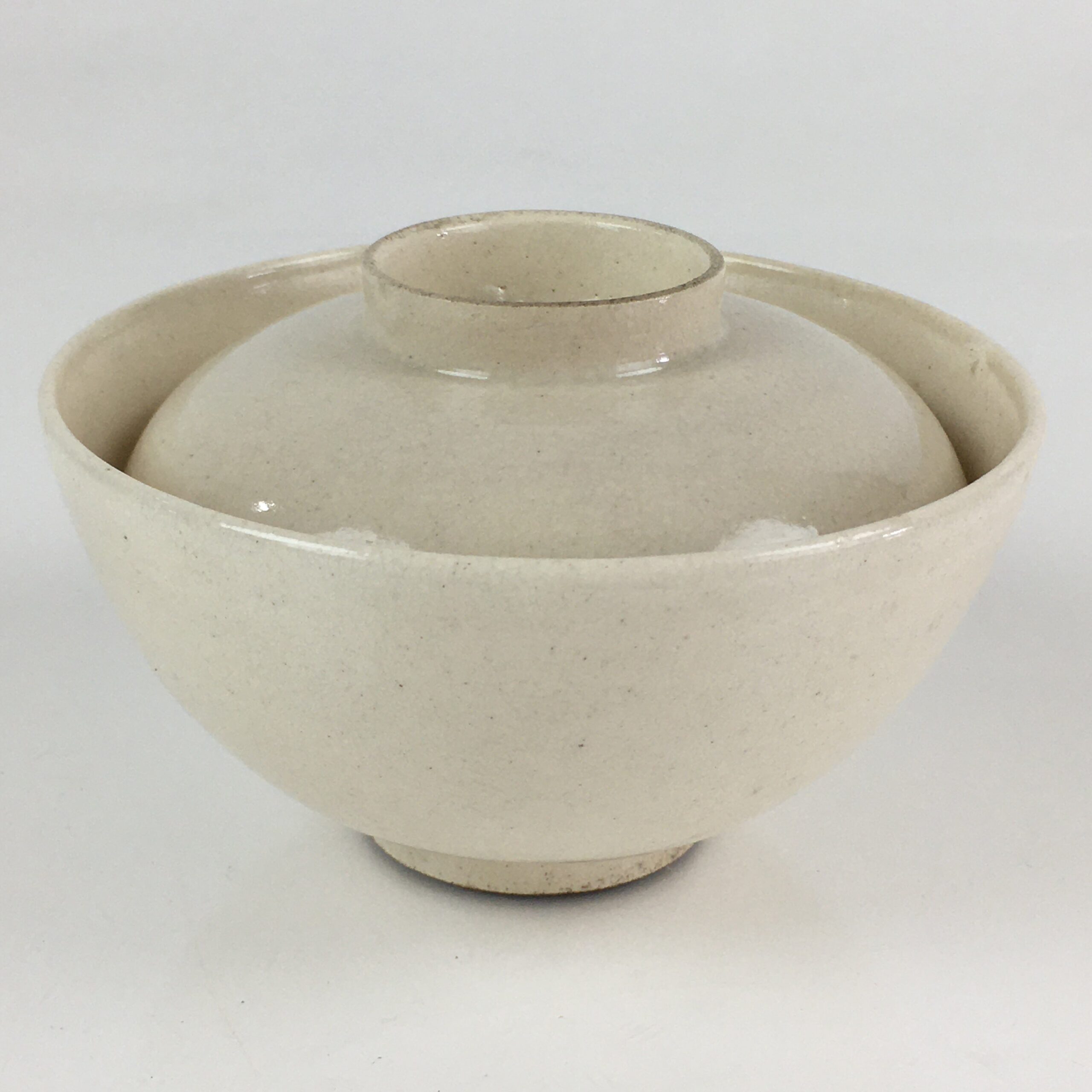 Japanese Ceramic Lidded Rice Bowl Vtg White Chawan Pottery PY128