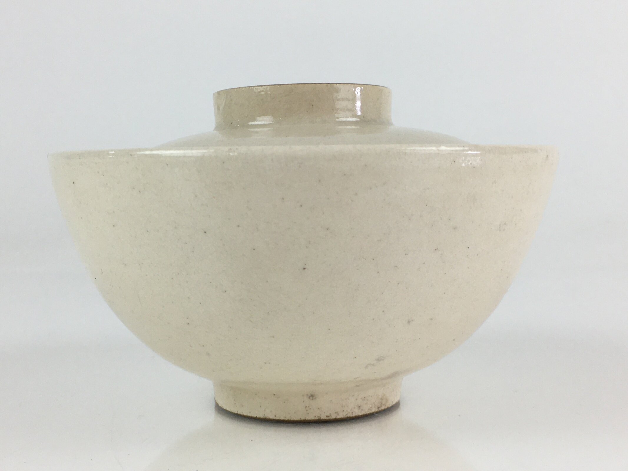 Japanese Ceramic Lidded Rice Bowl Vtg White Chawan Pottery PY128