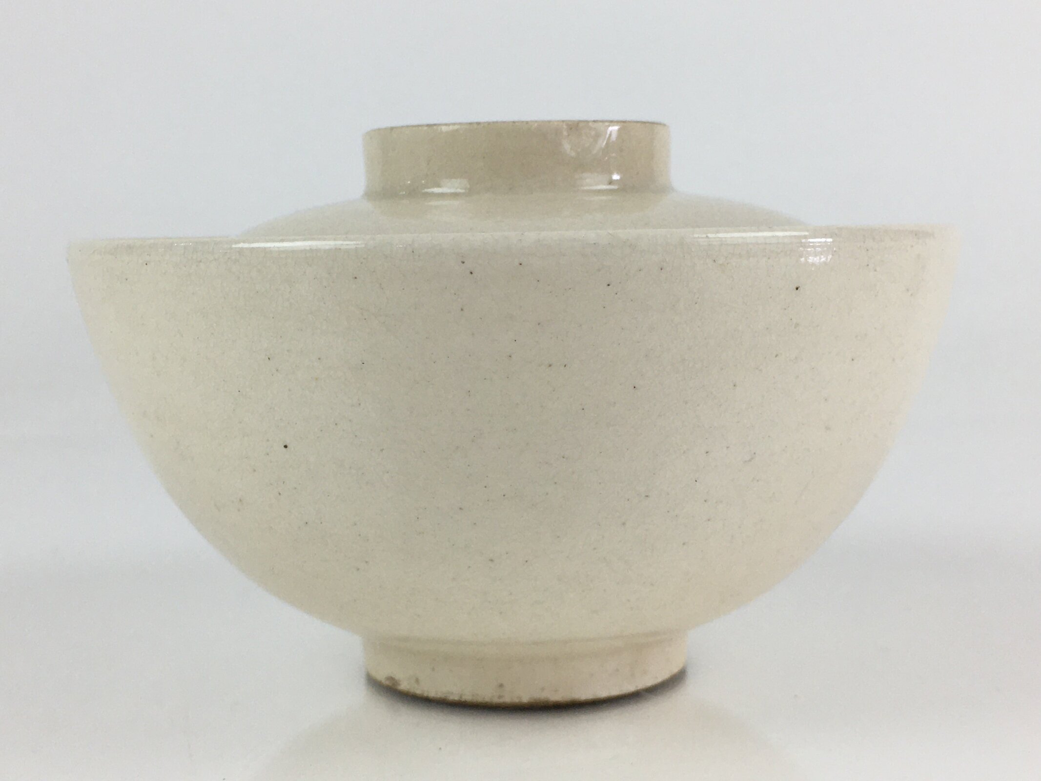 Japanese Ceramic Lidded Rice Bowl Vtg White Chawan Pottery PY128