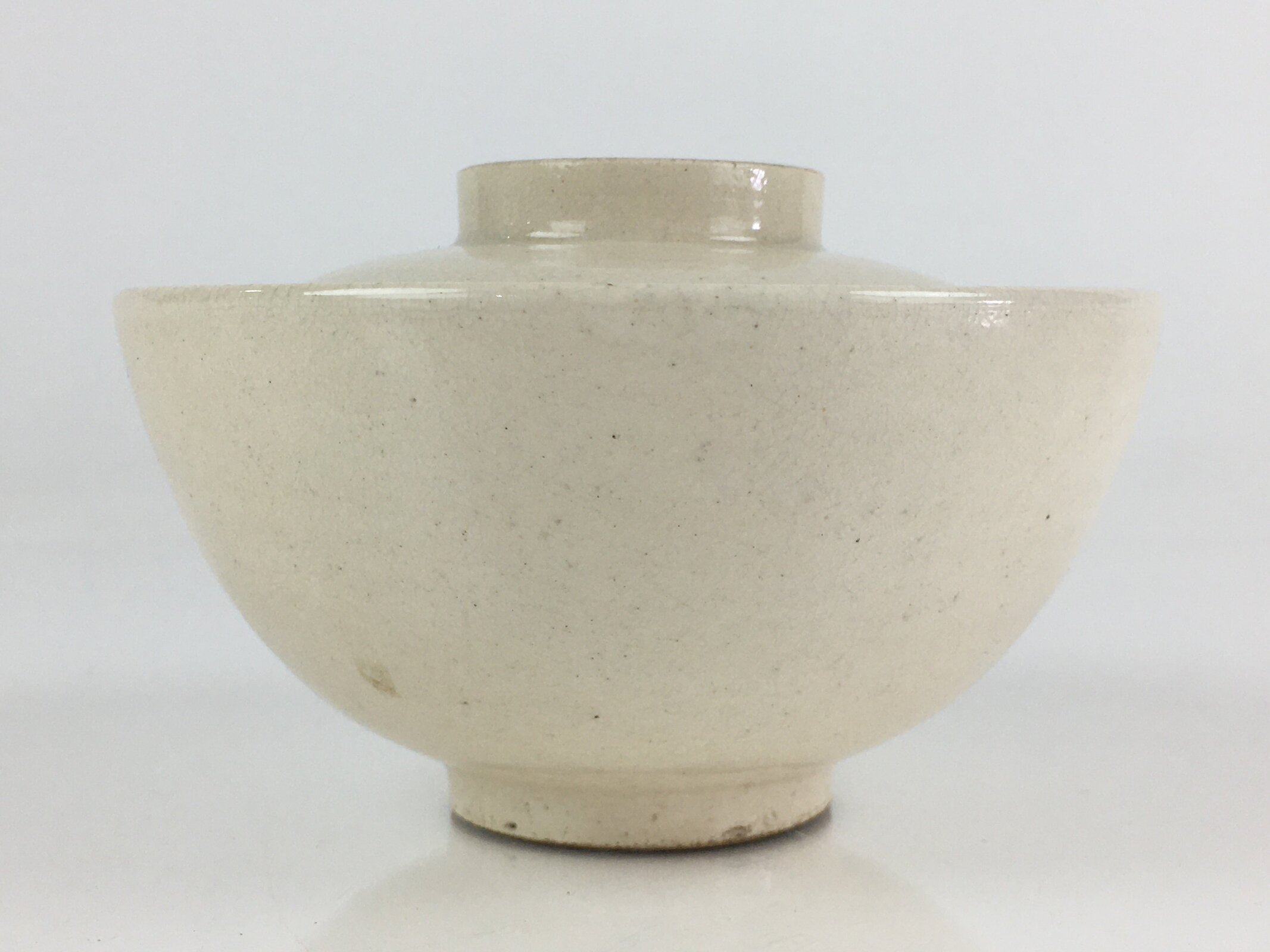 Japanese Ceramic Lidded Rice Bowl Vtg White Chawan Pottery PY128