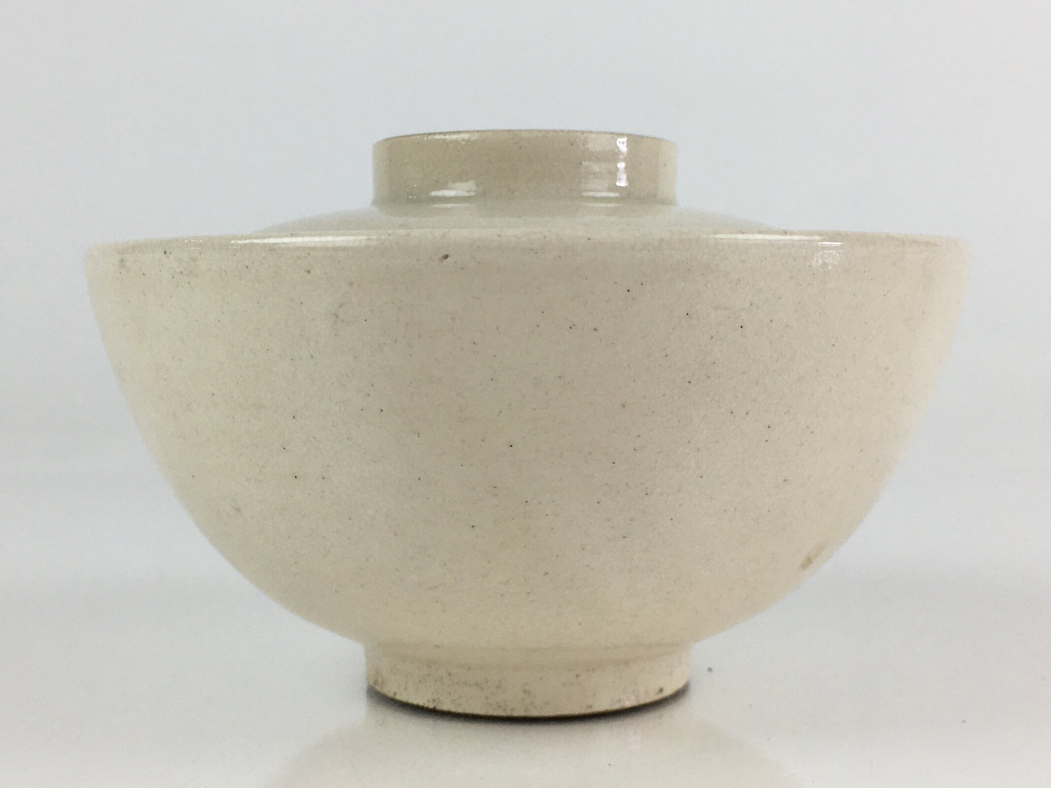 Japanese Ceramic Lidded Rice Bowl Vtg White Chawan Pottery PY128