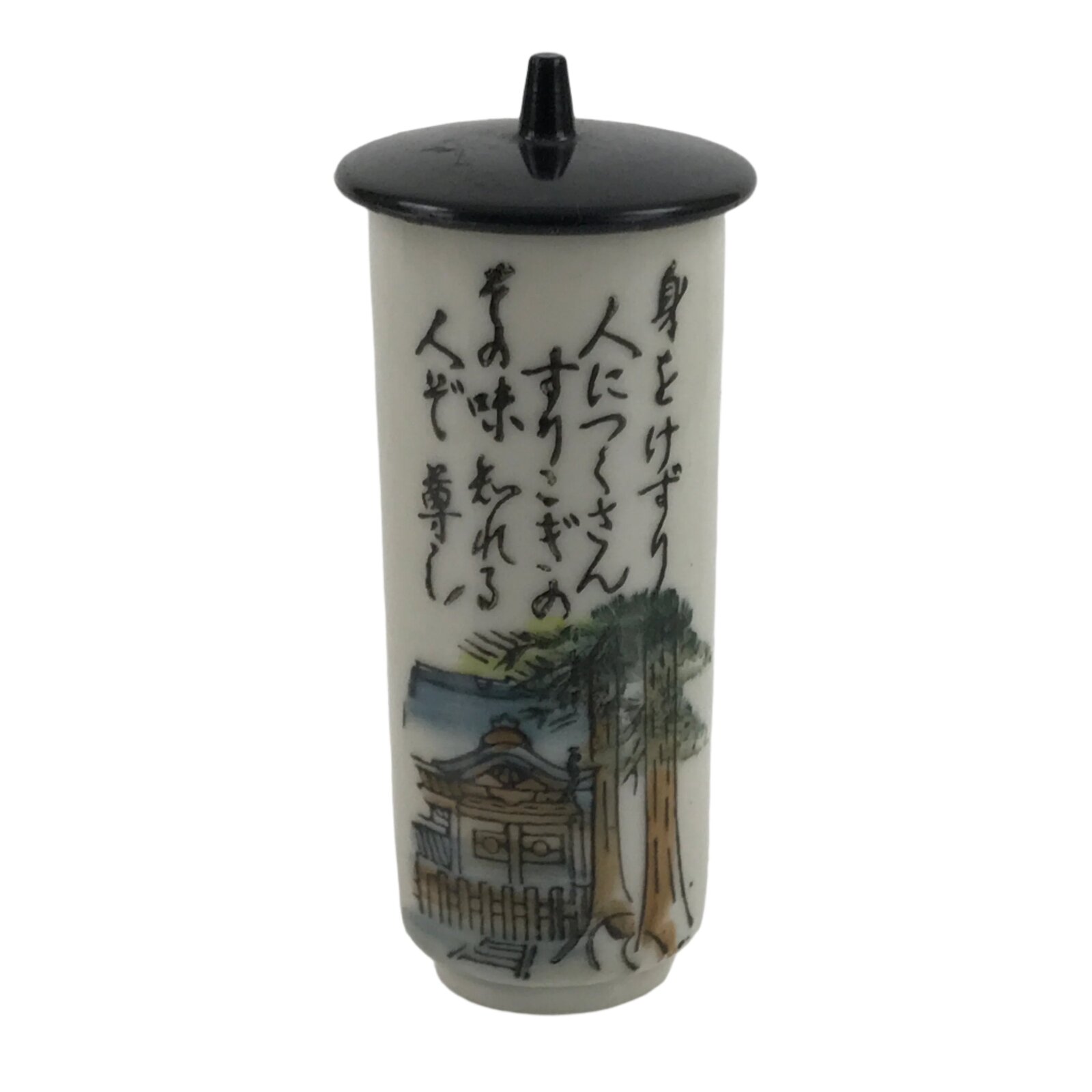 Japanese Ceramic Lidded Teacup Vtg Fukui Eiheiji Souvenir Fufu Yunomi Black Y228