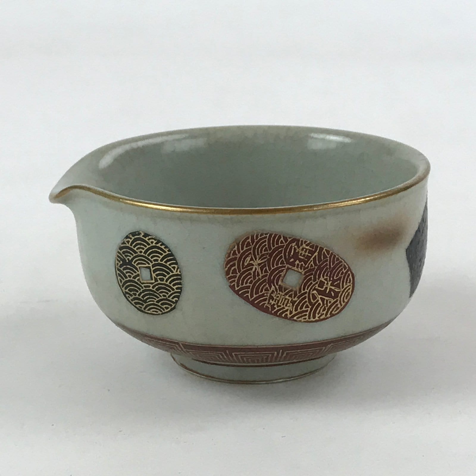 Japanese Ceramic Lipped Bowl Vtg Katakuchi Light Green Crackle Glaze PY492