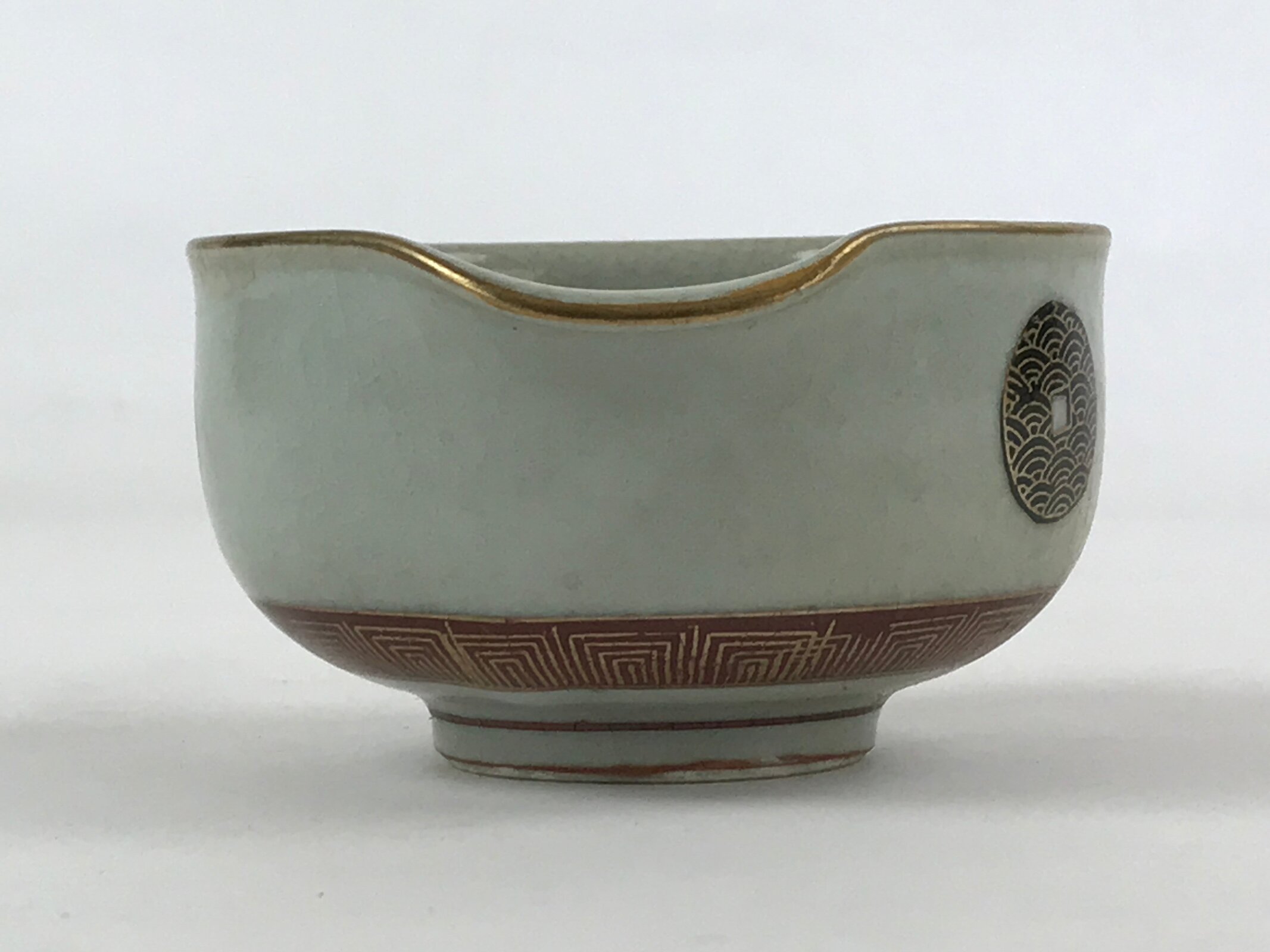 Japanese Ceramic Lipped Bowl Vtg Katakuchi Light Green Crackle Glaze PY492