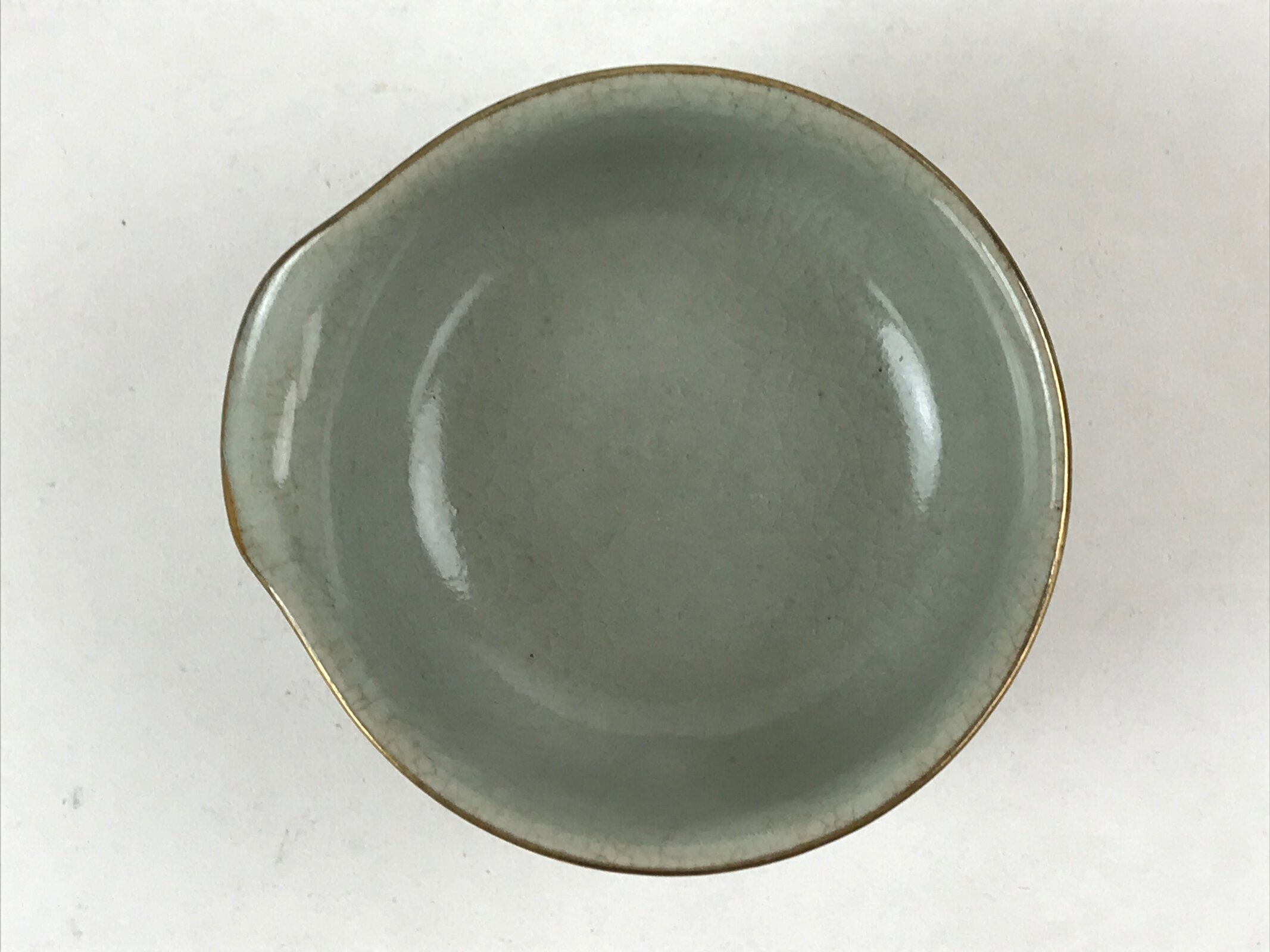 Japanese Ceramic Lipped Bowl Vtg Katakuchi Light Green Crackle Glaze PY492