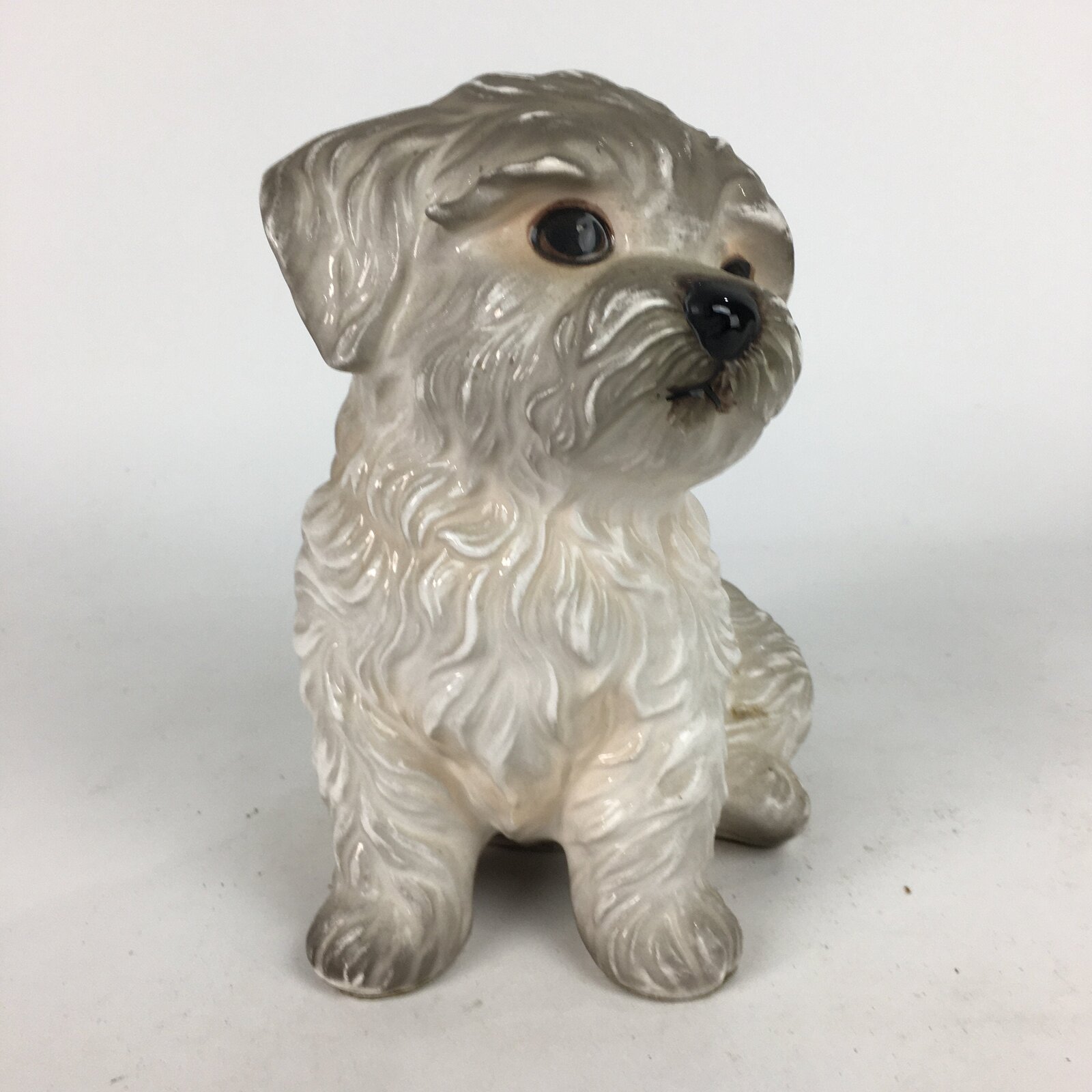 Japanese Ceramic Maltese Dog Ornament Vtg Pottery White Inu Okimono BD658
