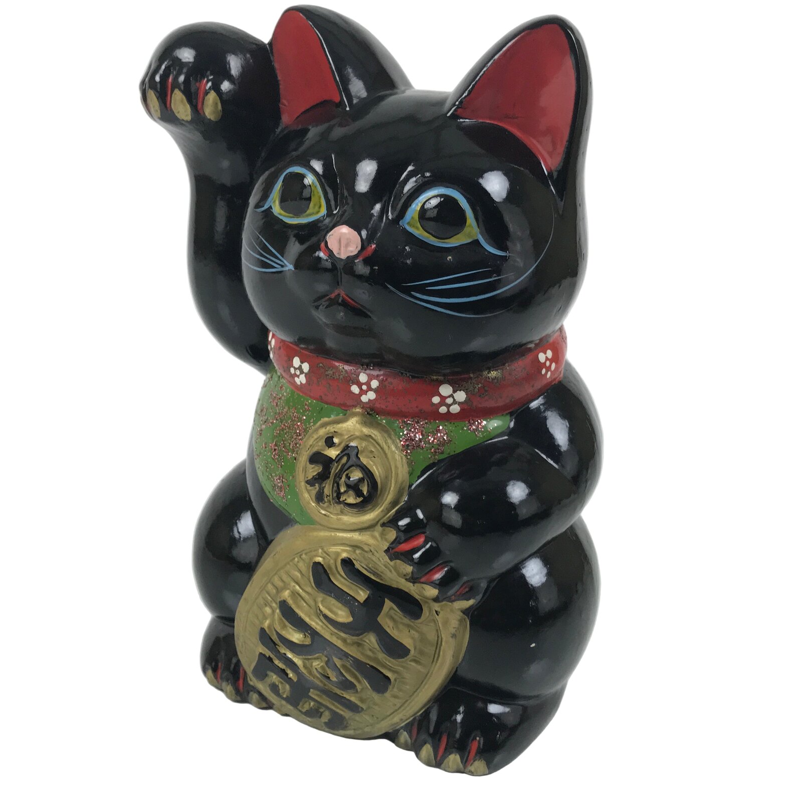 Japanese Ceramic Maneki Neko Cat Piggy Bank Vtg Chokin Bako Black Luck ST87