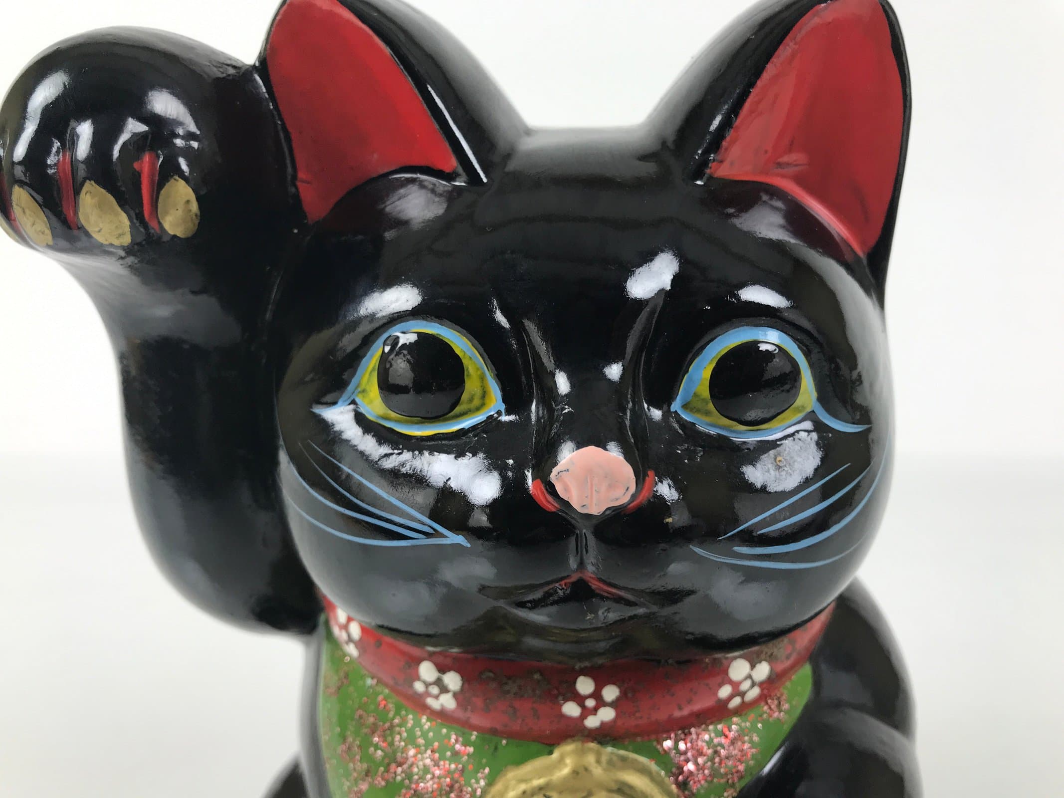 Japanese Ceramic Maneki Neko Cat Piggy Bank Vtg Chokin Bako Black Luck ST87