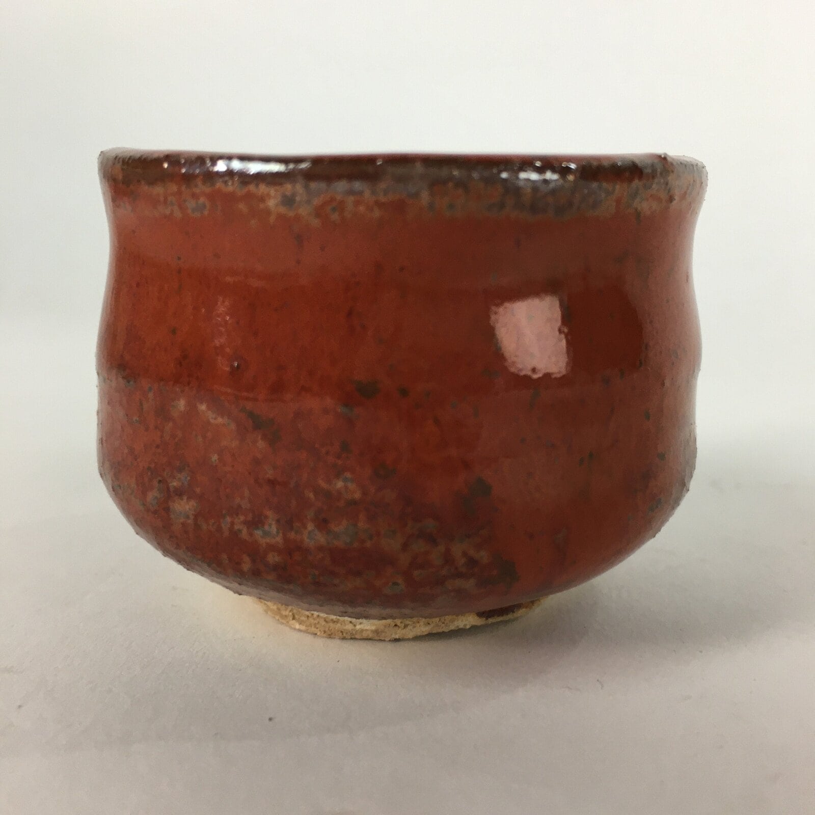 Japanese Ceramic Mino ware Sake Cup Vtg Guinomi Ochoko Akaraku Red Glaze GU970