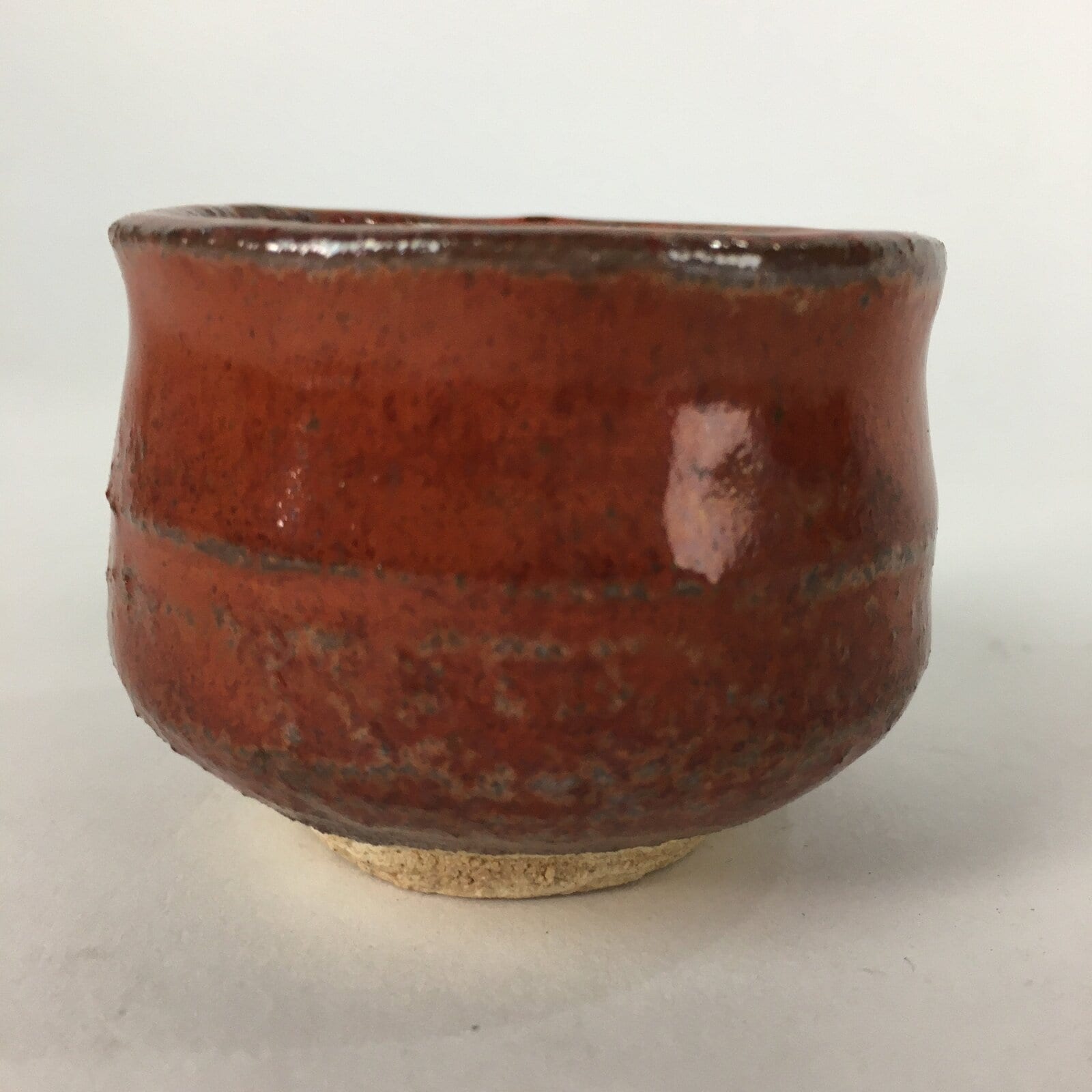 Japanese Ceramic Mino ware Sake Cup Vtg Guinomi Ochoko Akaraku Red Glaze GU970