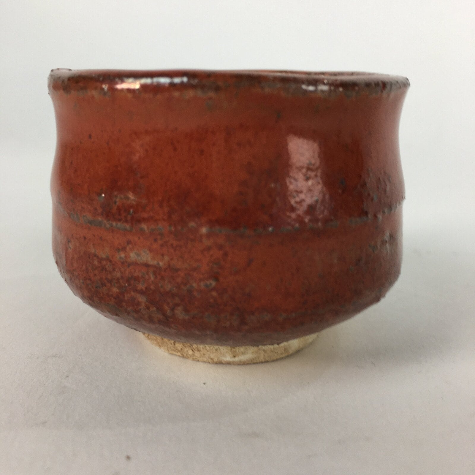 Japanese Ceramic Mino ware Sake Cup Vtg Guinomi Ochoko Akaraku Red Glaze GU970