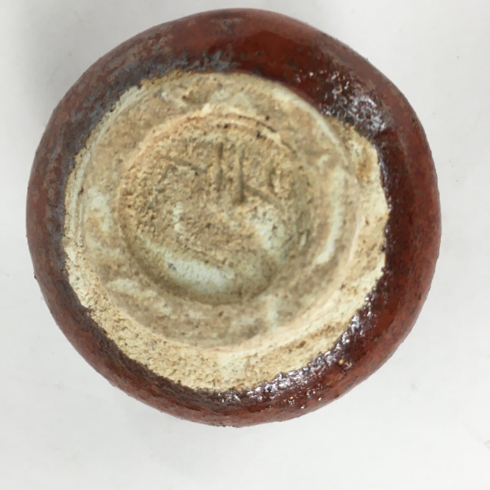 Japanese Ceramic Mino ware Sake Cup Vtg Guinomi Ochoko Akaraku Red Glaze GU970