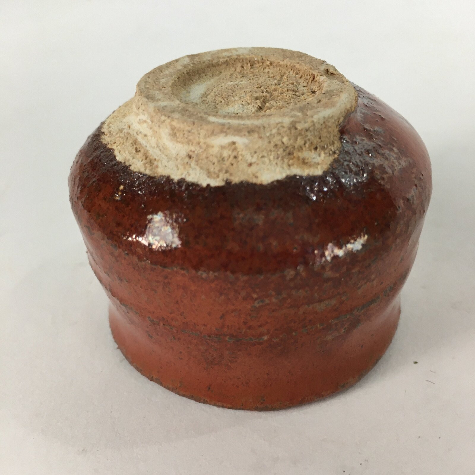 Japanese Ceramic Mino ware Sake Cup Vtg Guinomi Ochoko Akaraku Red Glaze GU970