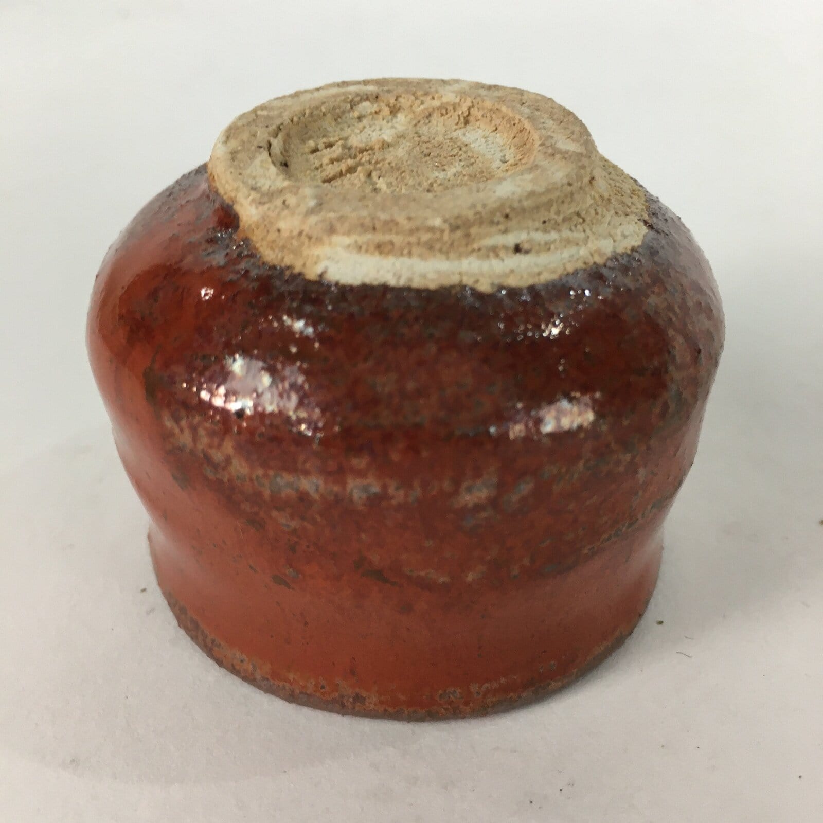 Japanese Ceramic Mino ware Sake Cup Vtg Guinomi Ochoko Akaraku Red Glaze GU970