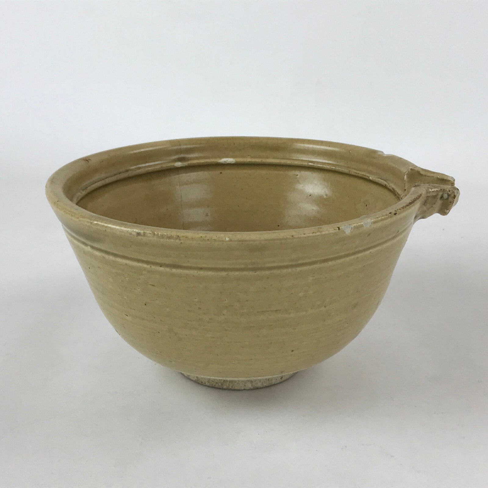 Japanese Ceramic Mixing Bowl Katakuchi Vtg Spout Yellow Glaze Ikebana PY569