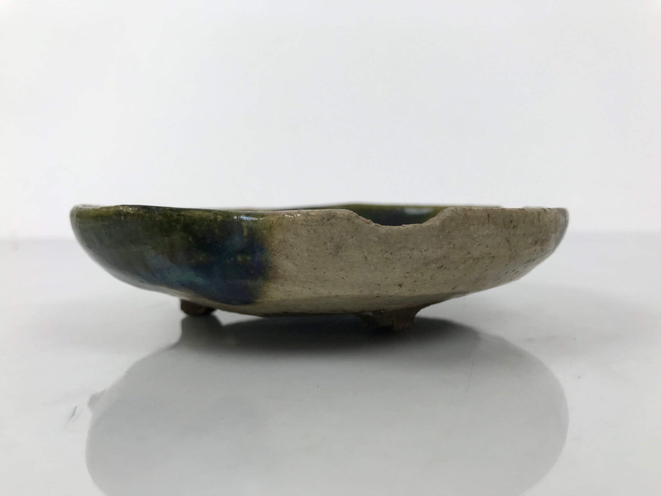 Japanese Ceramic Oribe Small Plate Kozara Vtg Side Dish Brown Green Y477