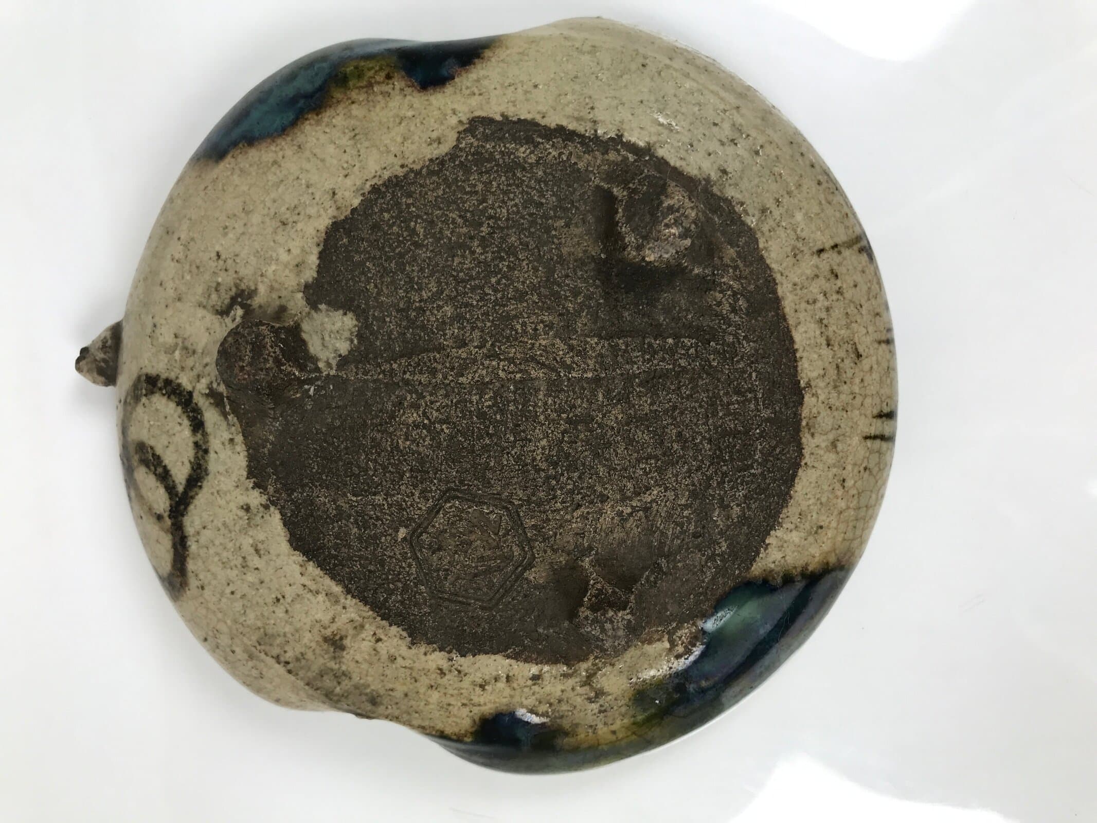 Japanese Ceramic Oribe Small Plate Kozara Vtg Side Dish Brown Green Y477