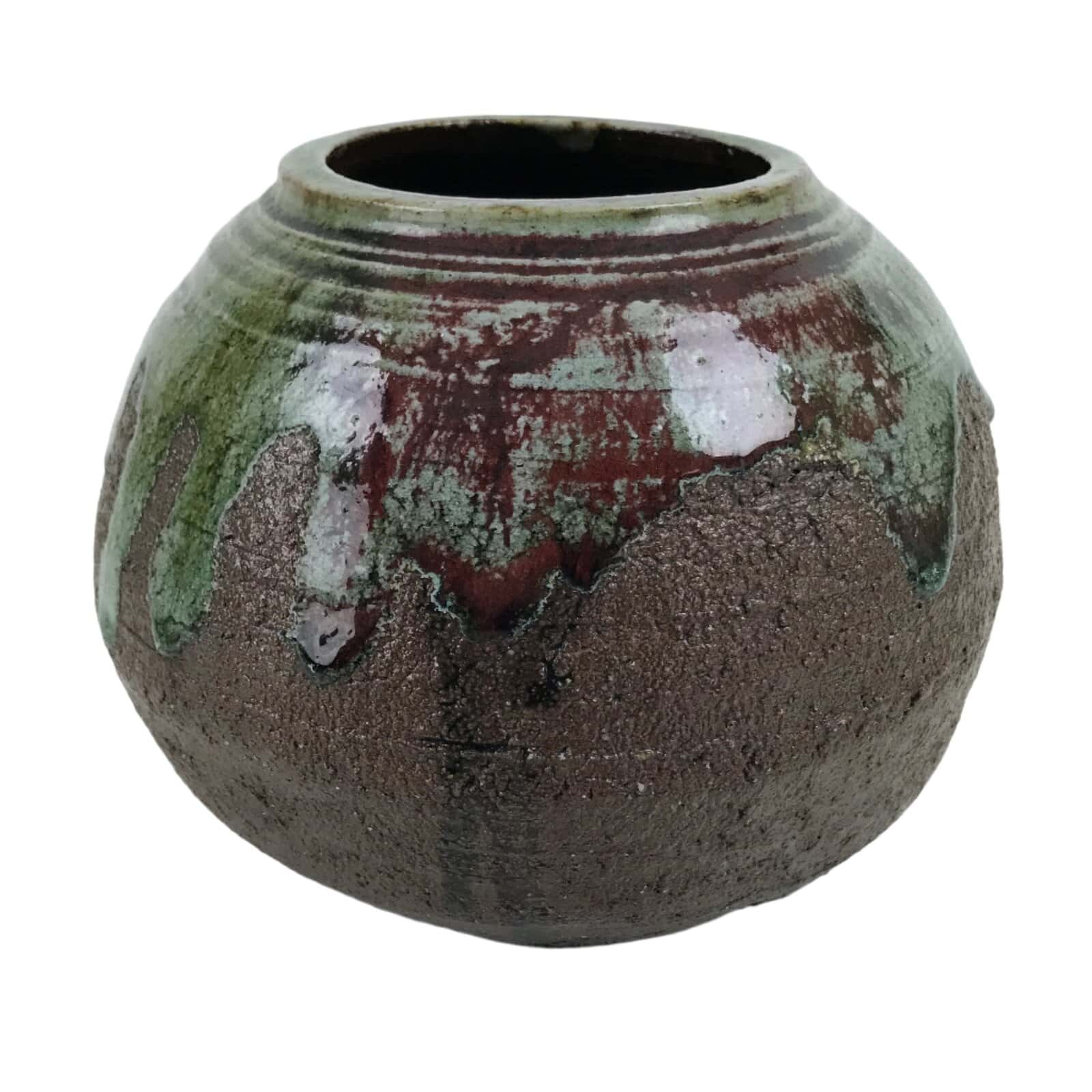 Japanese Ceramic Oribe Ware Flower Vase Vtg Ikebana Kabin Brown FK142