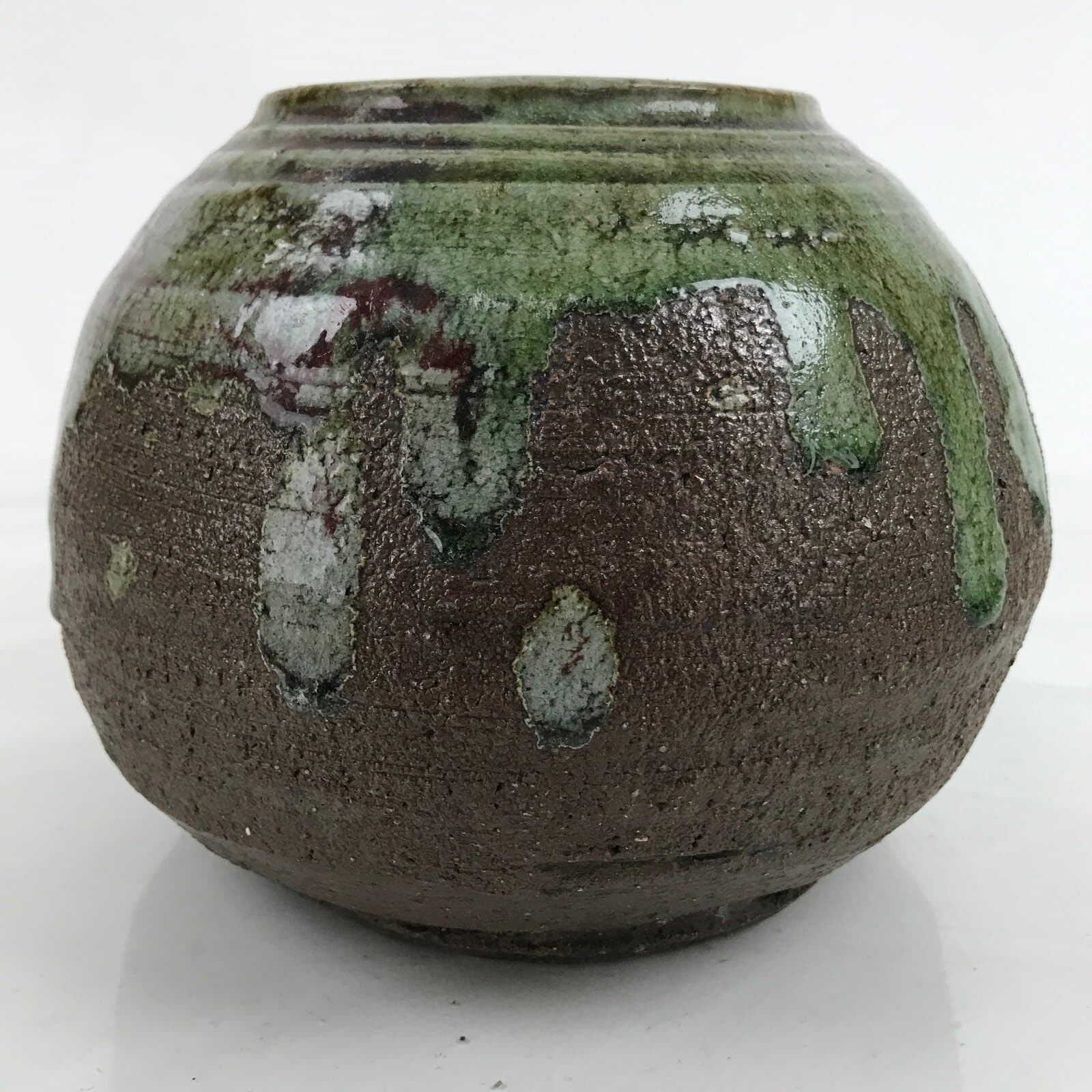 Japanese Ceramic Oribe Ware Flower Vase Vtg Ikebana Kabin Brown FK142