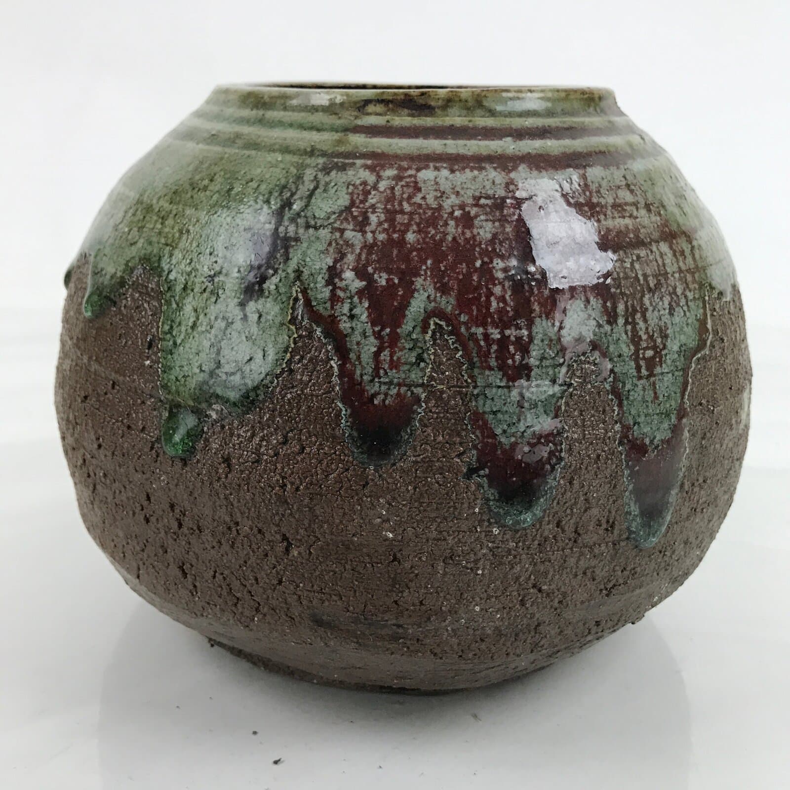 Japanese Ceramic Oribe Ware Flower Vase Vtg Ikebana Kabin Brown FK142