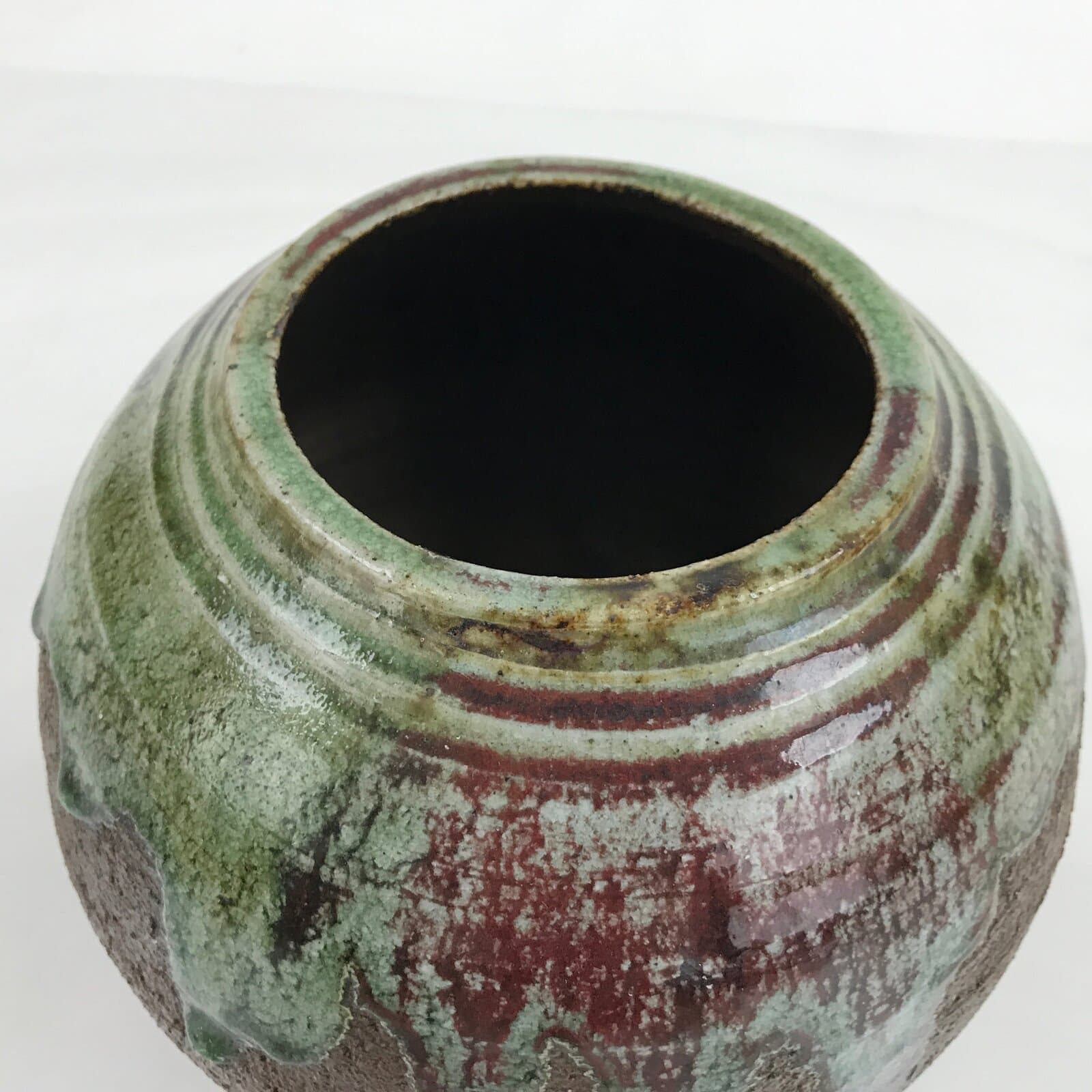 Japanese Ceramic Oribe Ware Flower Vase Vtg Ikebana Kabin Brown FK142