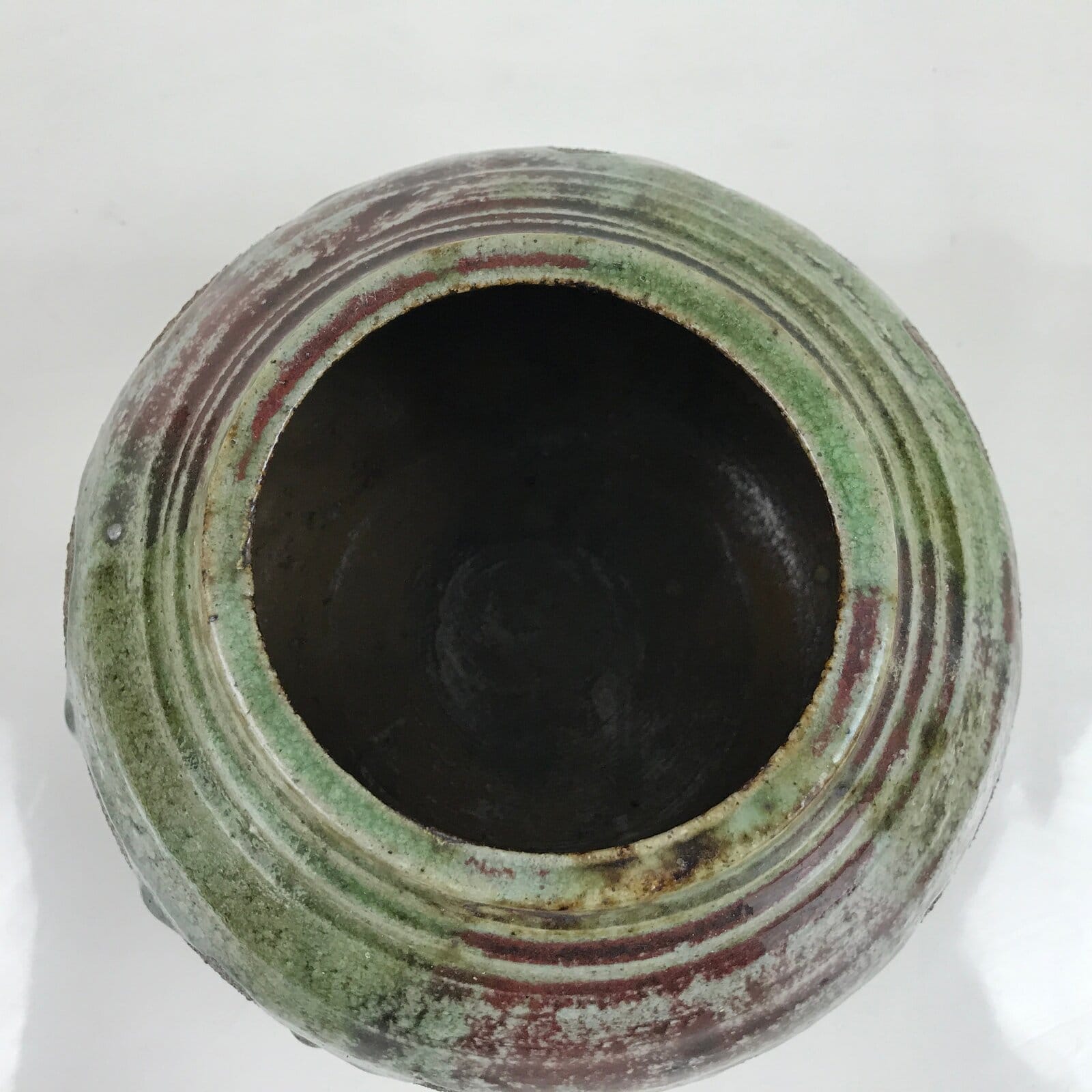 Japanese Ceramic Oribe Ware Flower Vase Vtg Ikebana Kabin Brown FK142