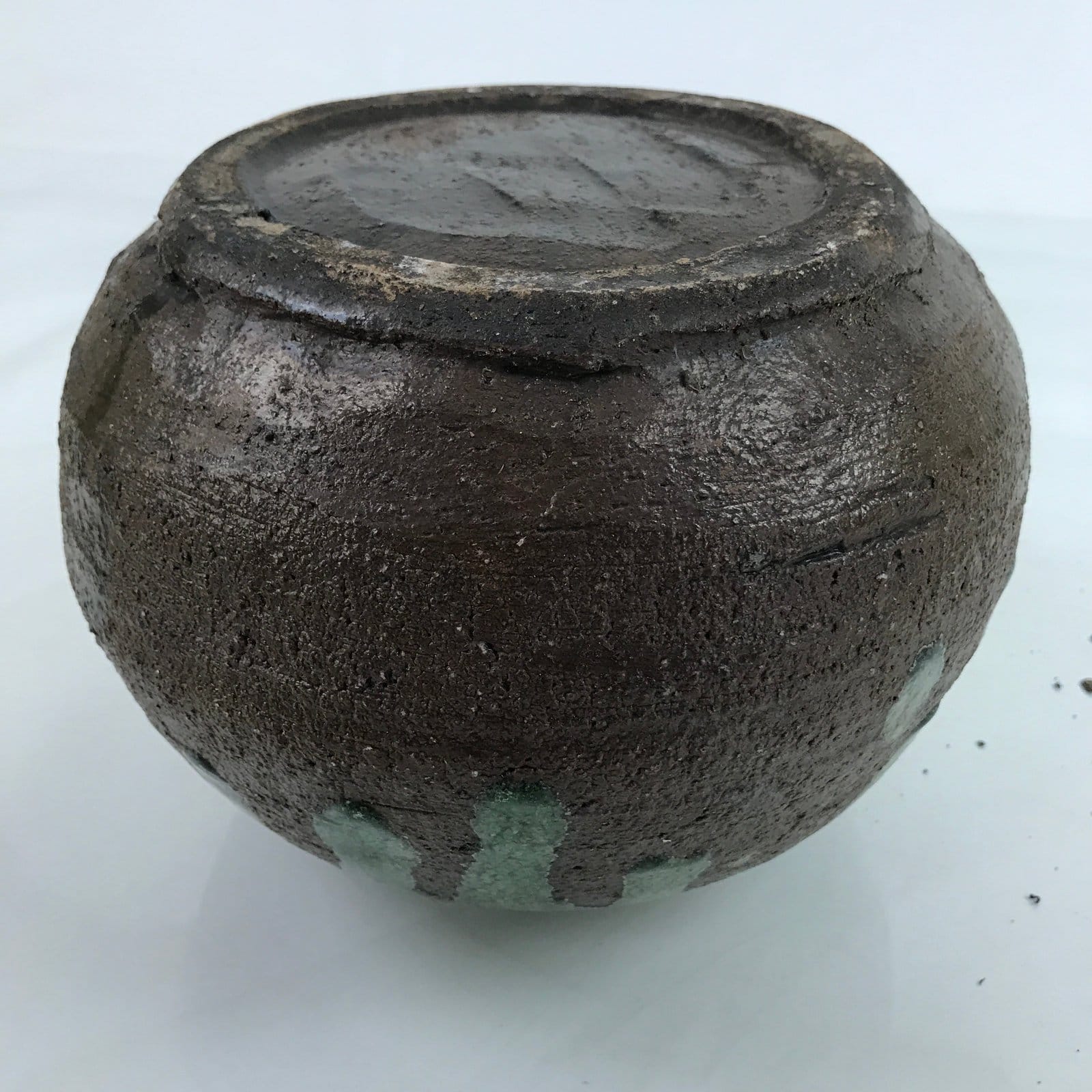 Japanese Ceramic Oribe Ware Flower Vase Vtg Ikebana Kabin Brown FK142