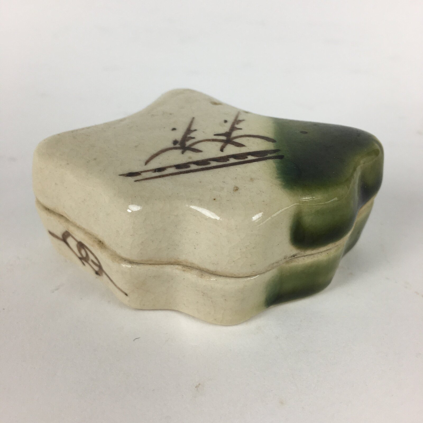 Japanese Ceramic Oribe Ware Incense Container Kogo Vtg Tea Ceremony PP871