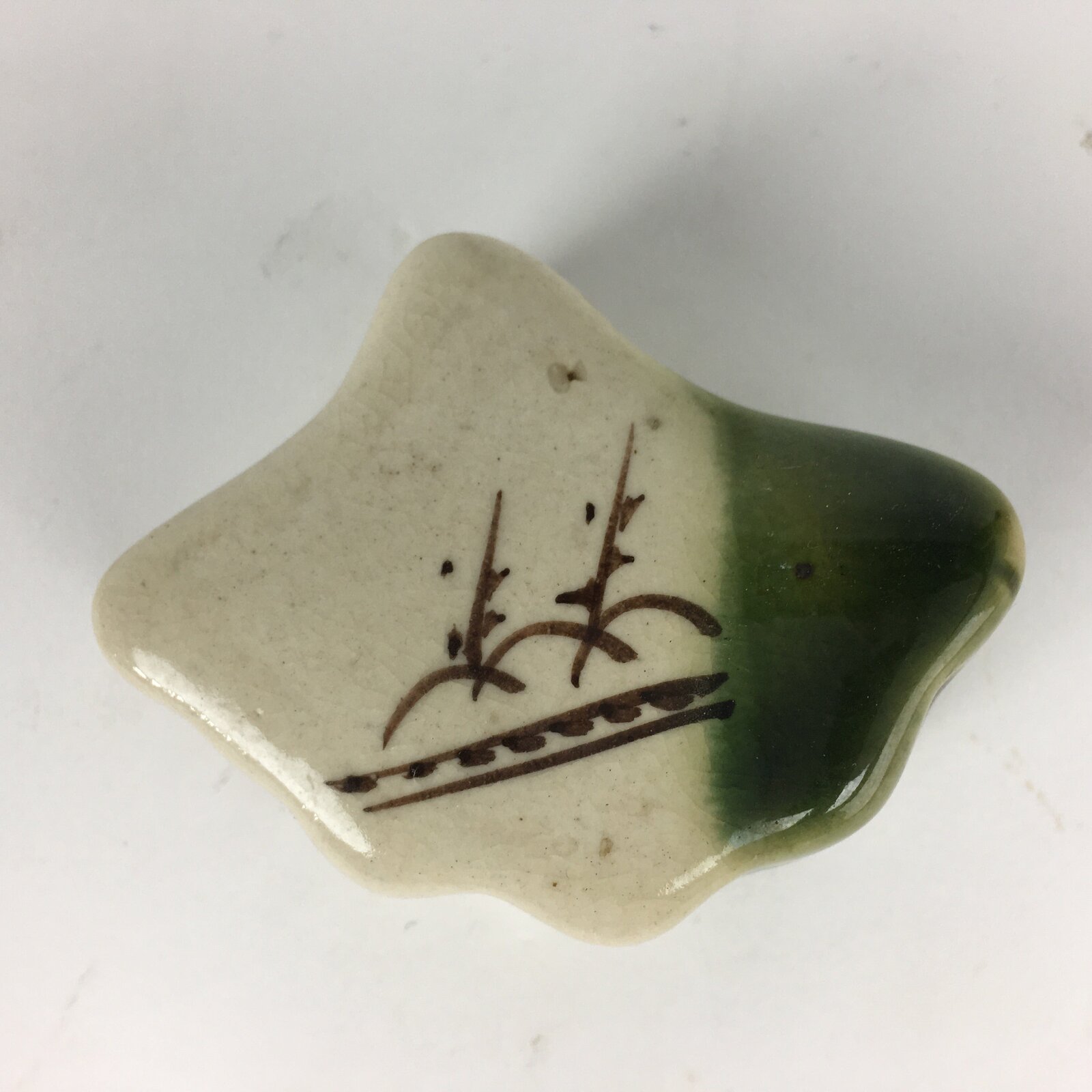 Japanese Ceramic Oribe Ware Incense Container Kogo Vtg Tea Ceremony PP871