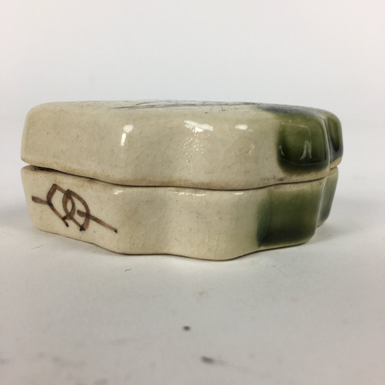 Japanese Ceramic Oribe Ware Incense Container Kogo Vtg Tea Ceremony PP871